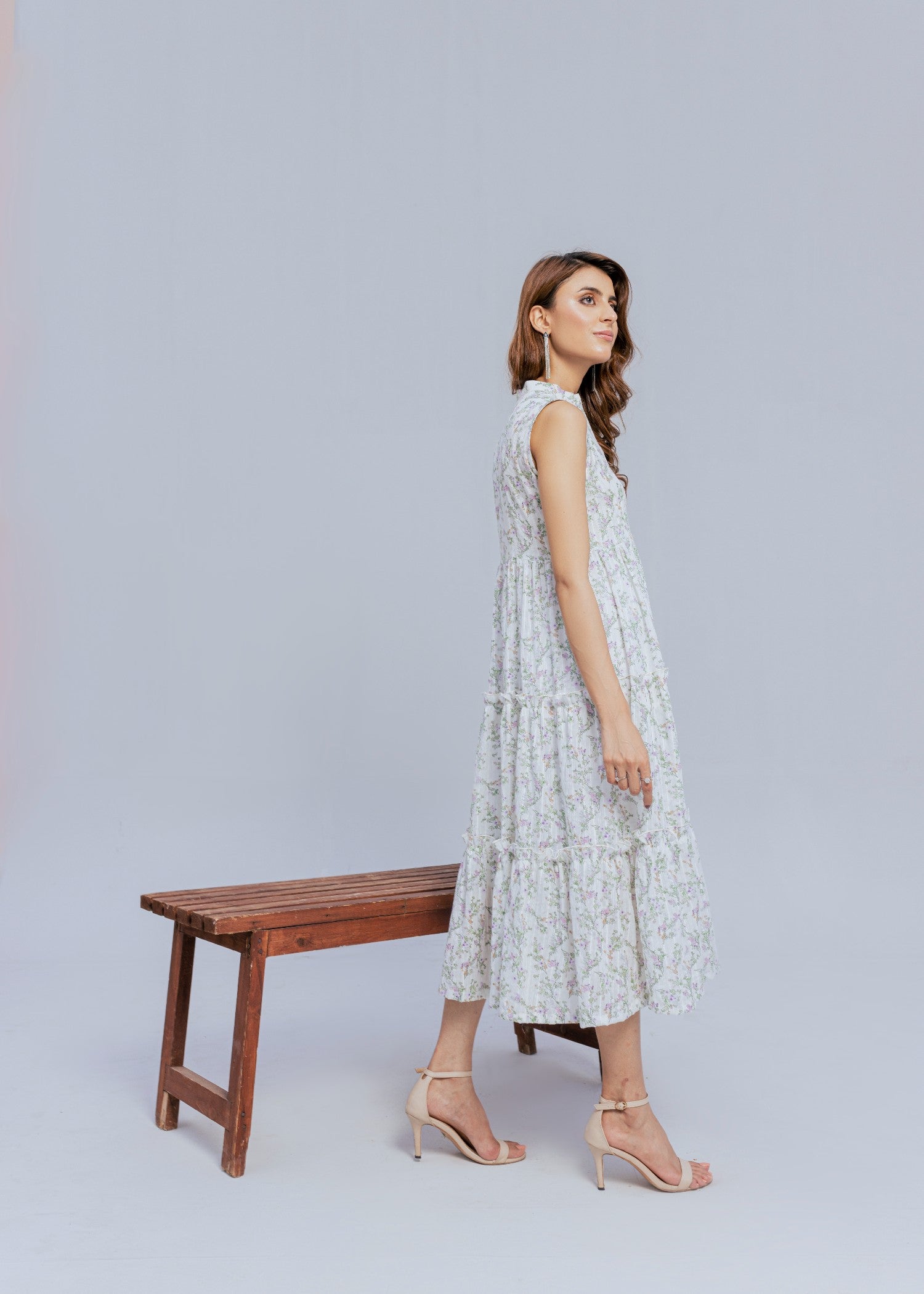 textured lawn Dress in White