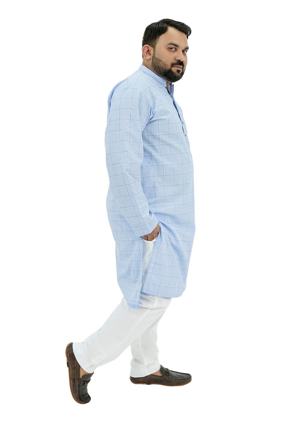 cotton Kurta Set in Sky blue, white