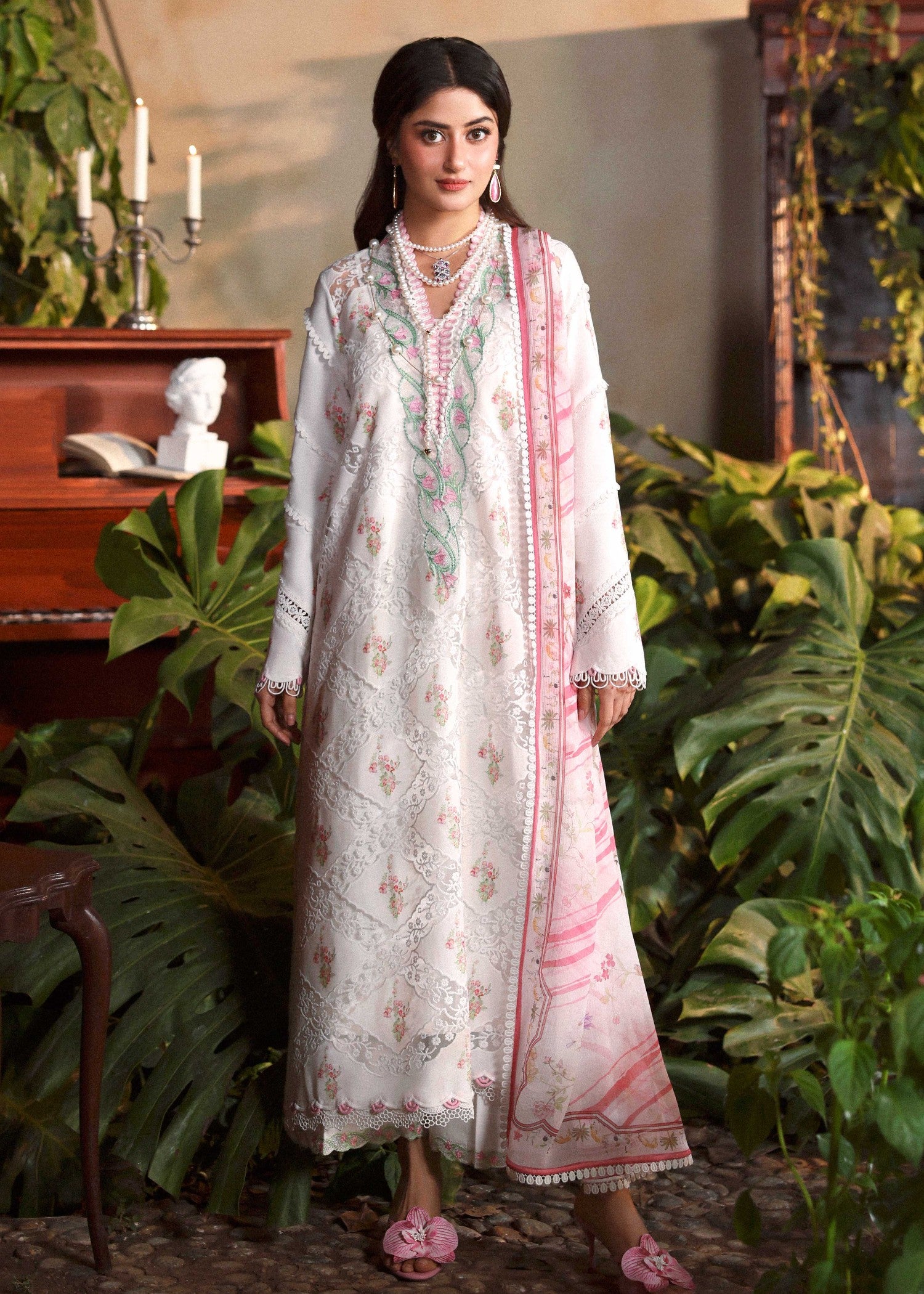 swiss voil Kurta Set in White