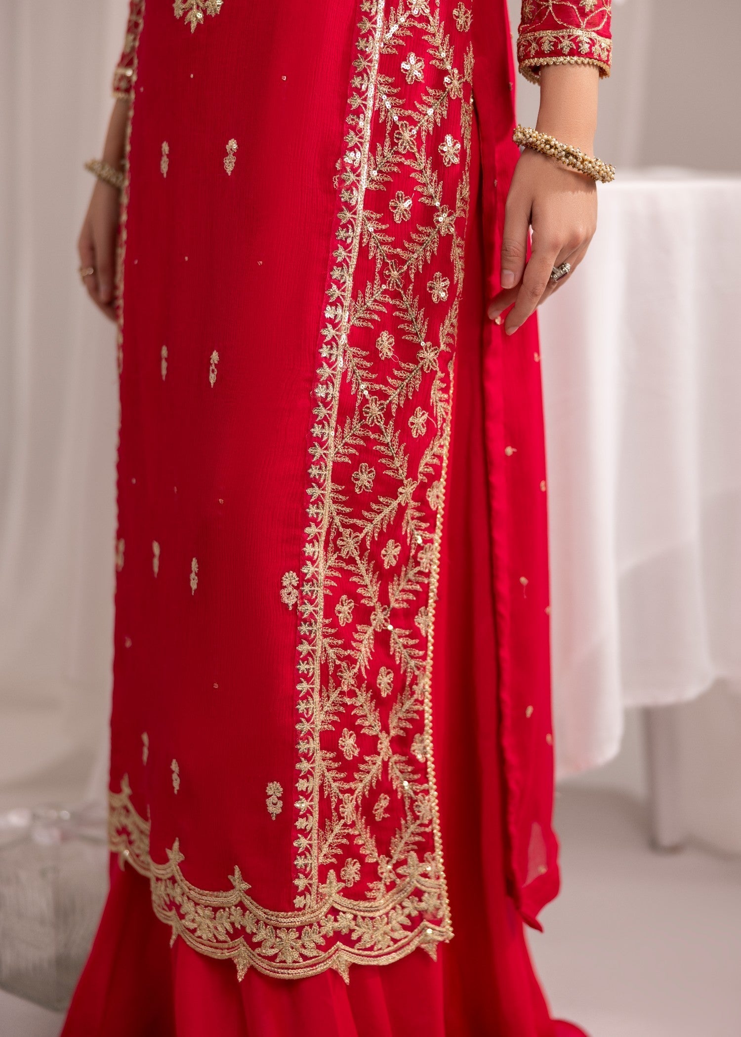 bemberg crinkle chiffon Kurta Set in Hot pink
