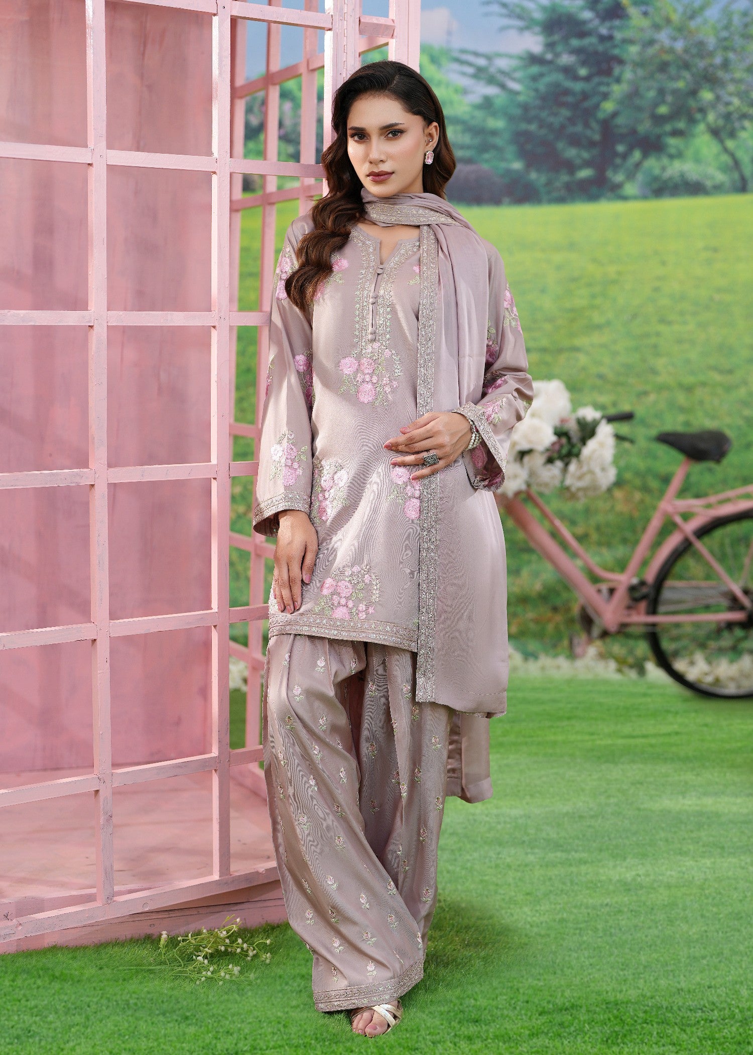 kattan silk Kurta Set in Lavender mist