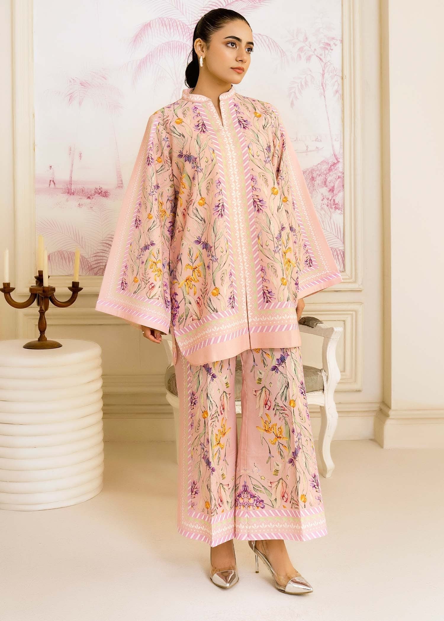 silk finish lawn Co Ord Sets in Pink