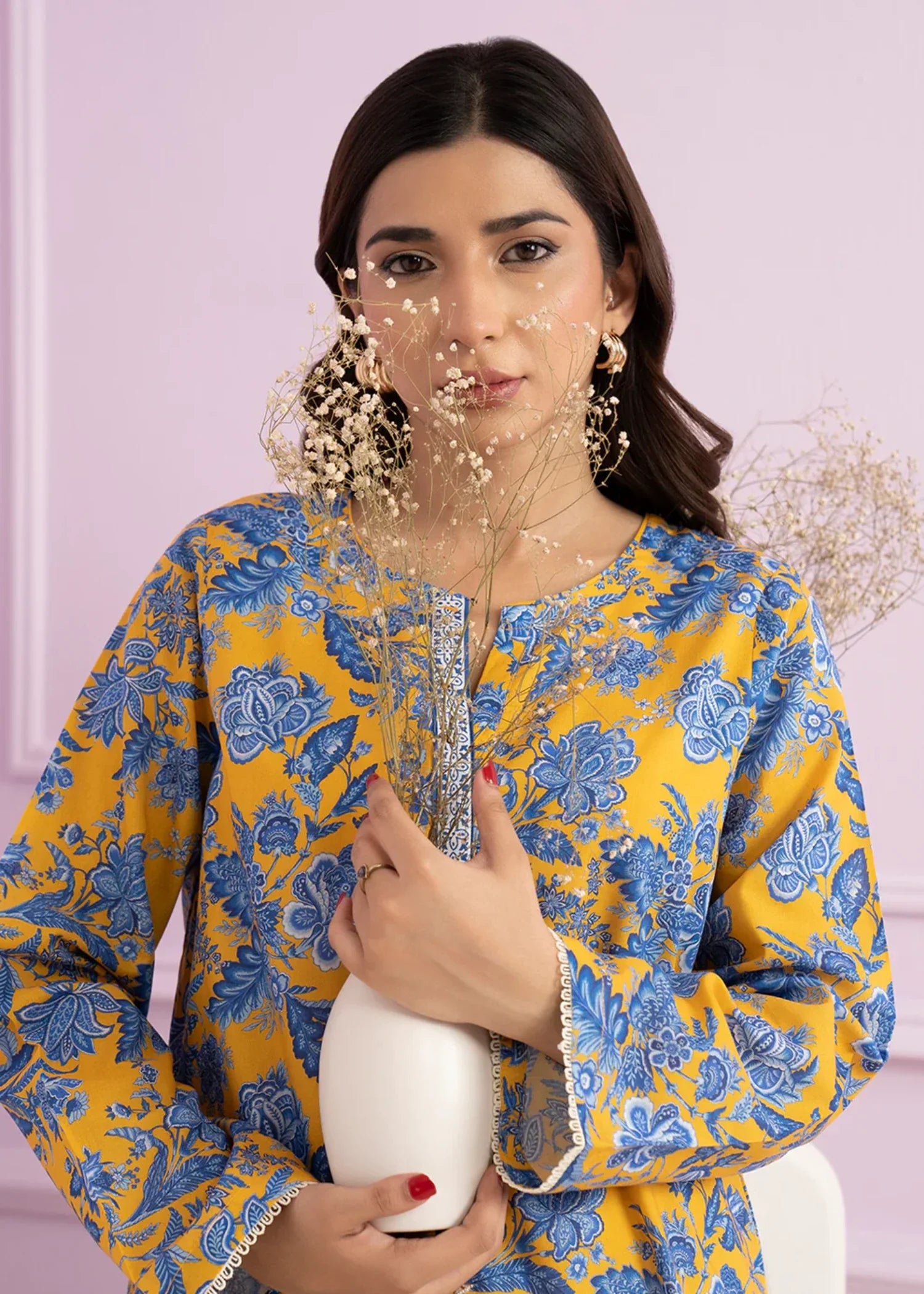 lawn Kurti in Yellow
