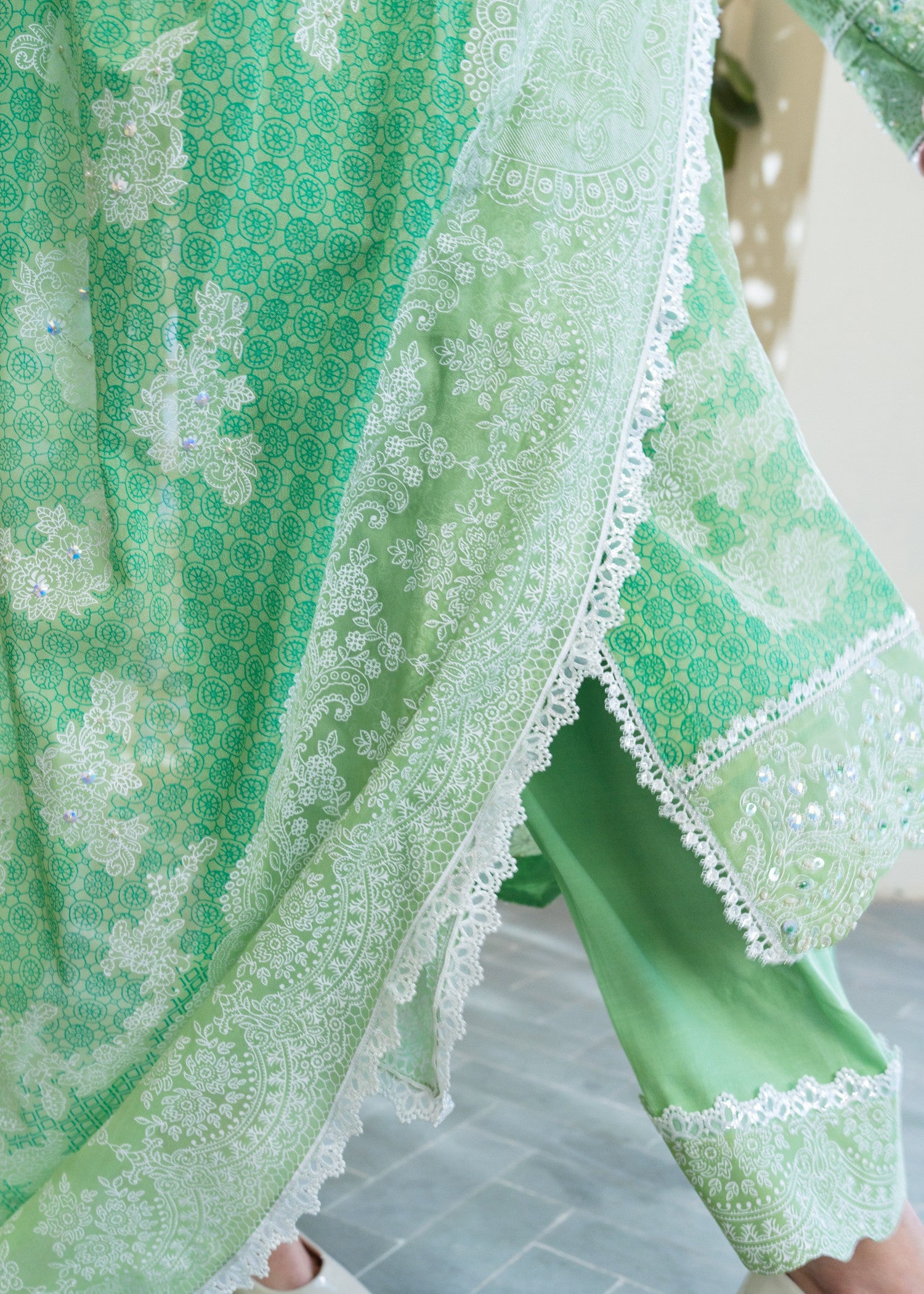 smoky georgette Unstitched in Moss green
