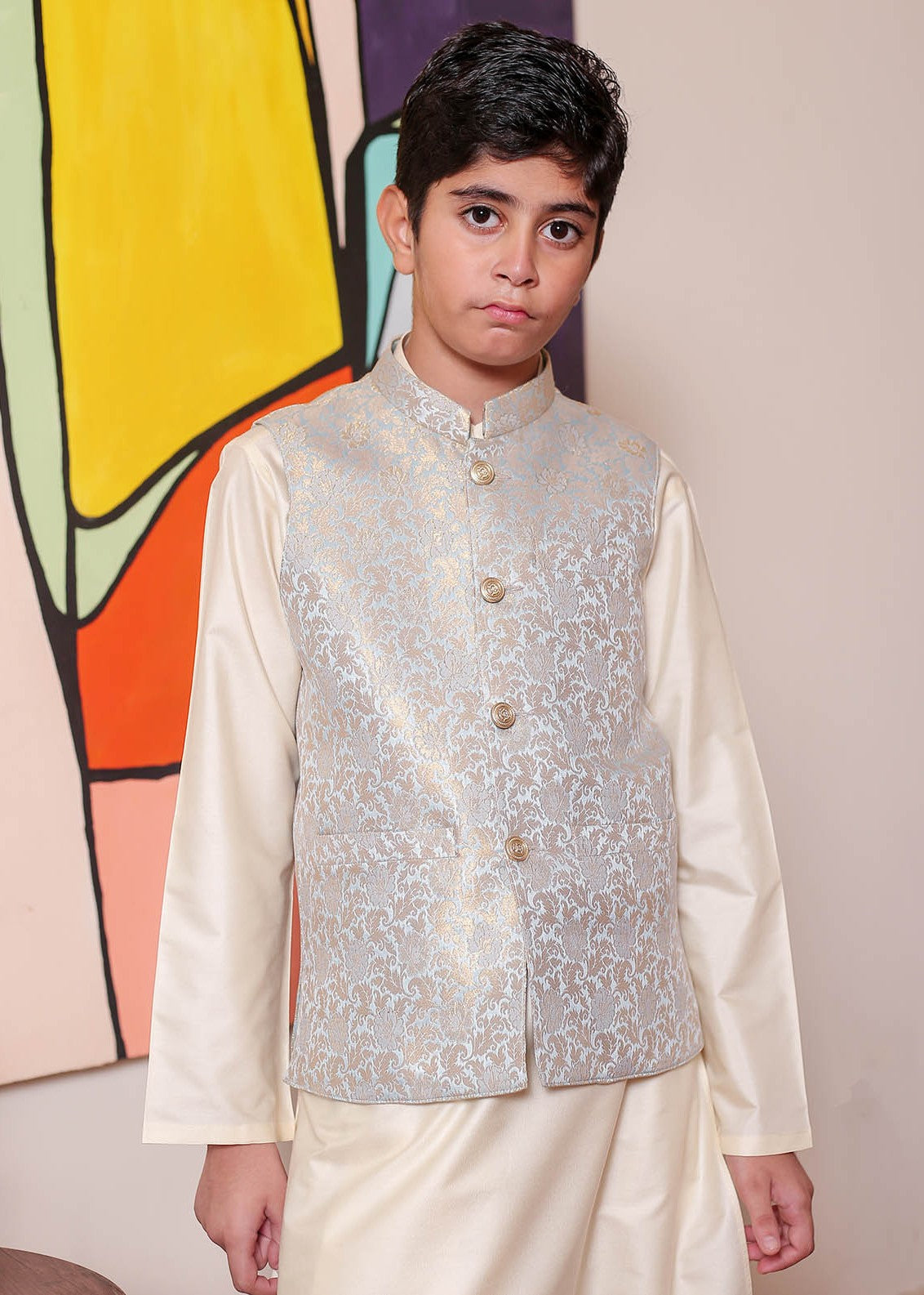 banarsi silk Waistcoat in Ice blue
