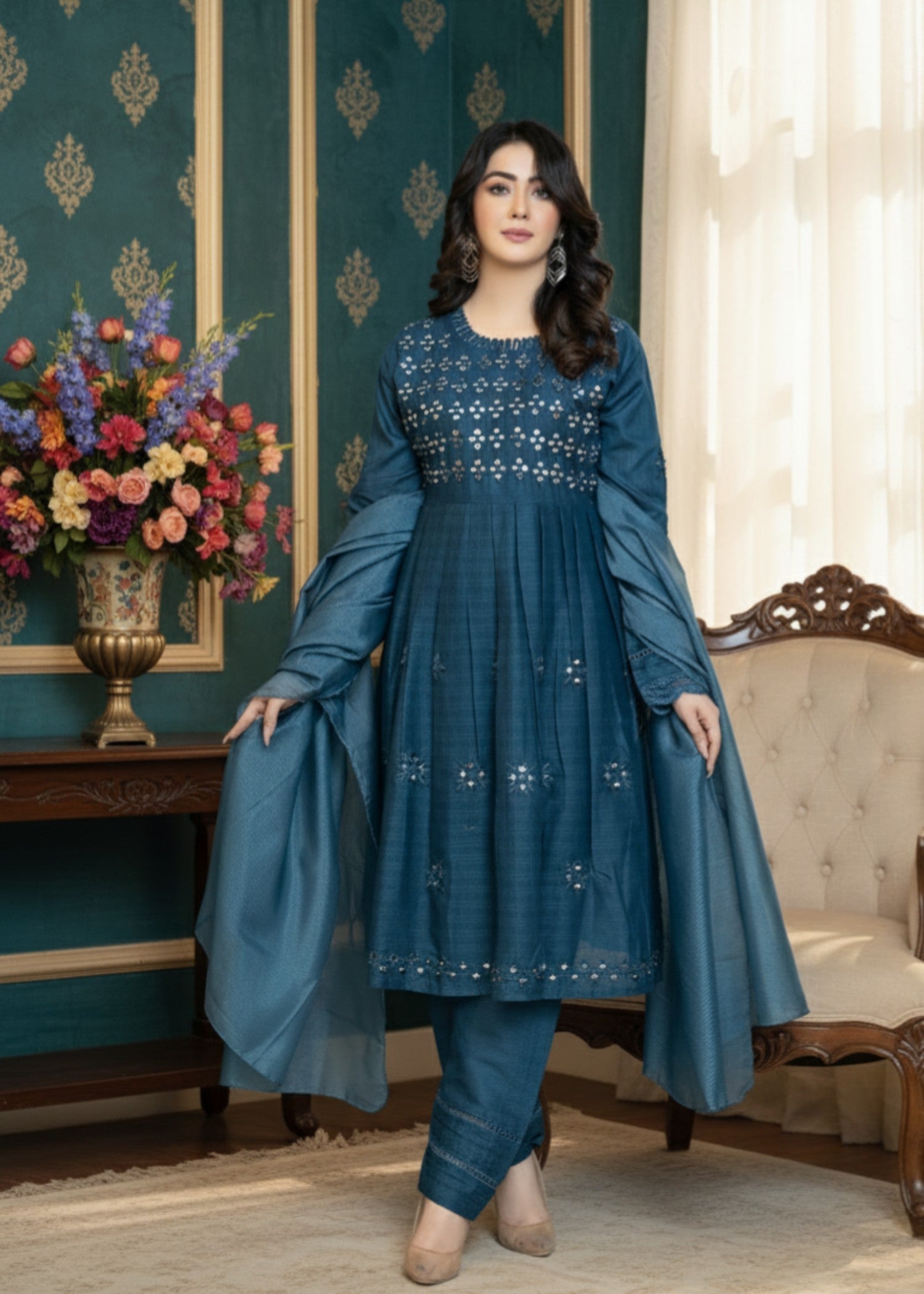 cotton Short Frock in Teal