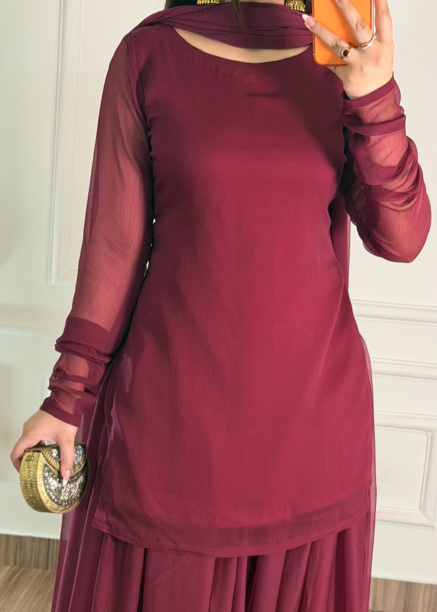 bemberg crinkle chiffon Sharara in Maroon