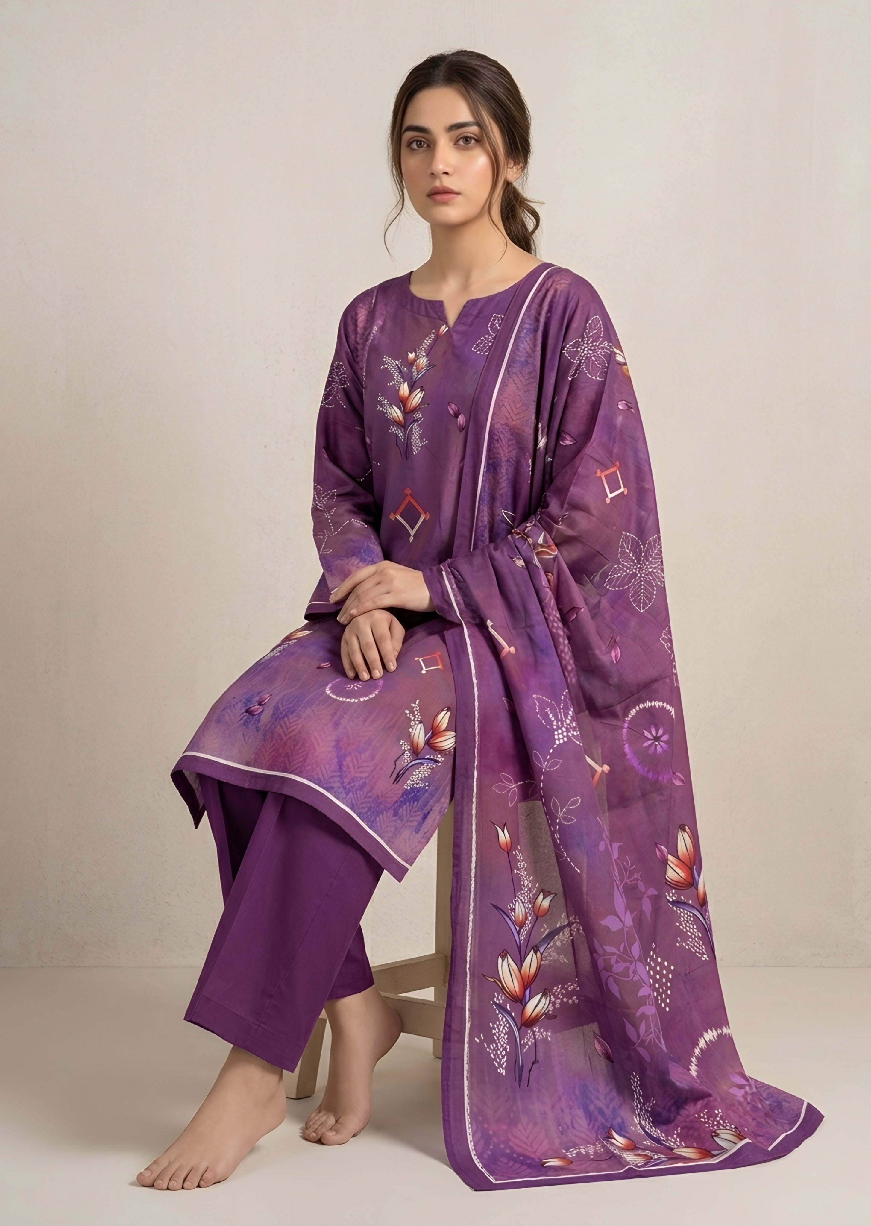 slub linen Unstitched in Purple