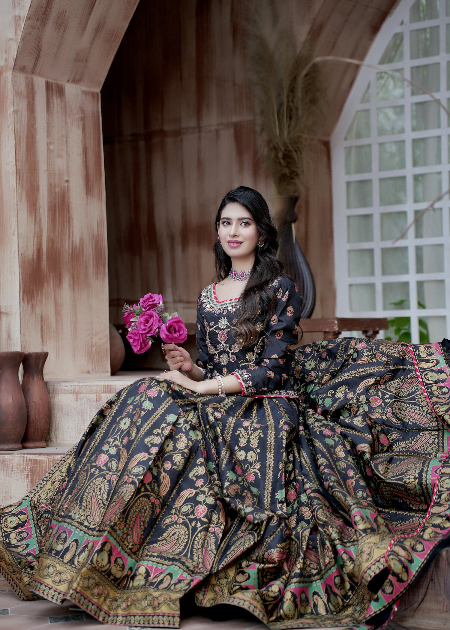 thai silk Lehenga in Black