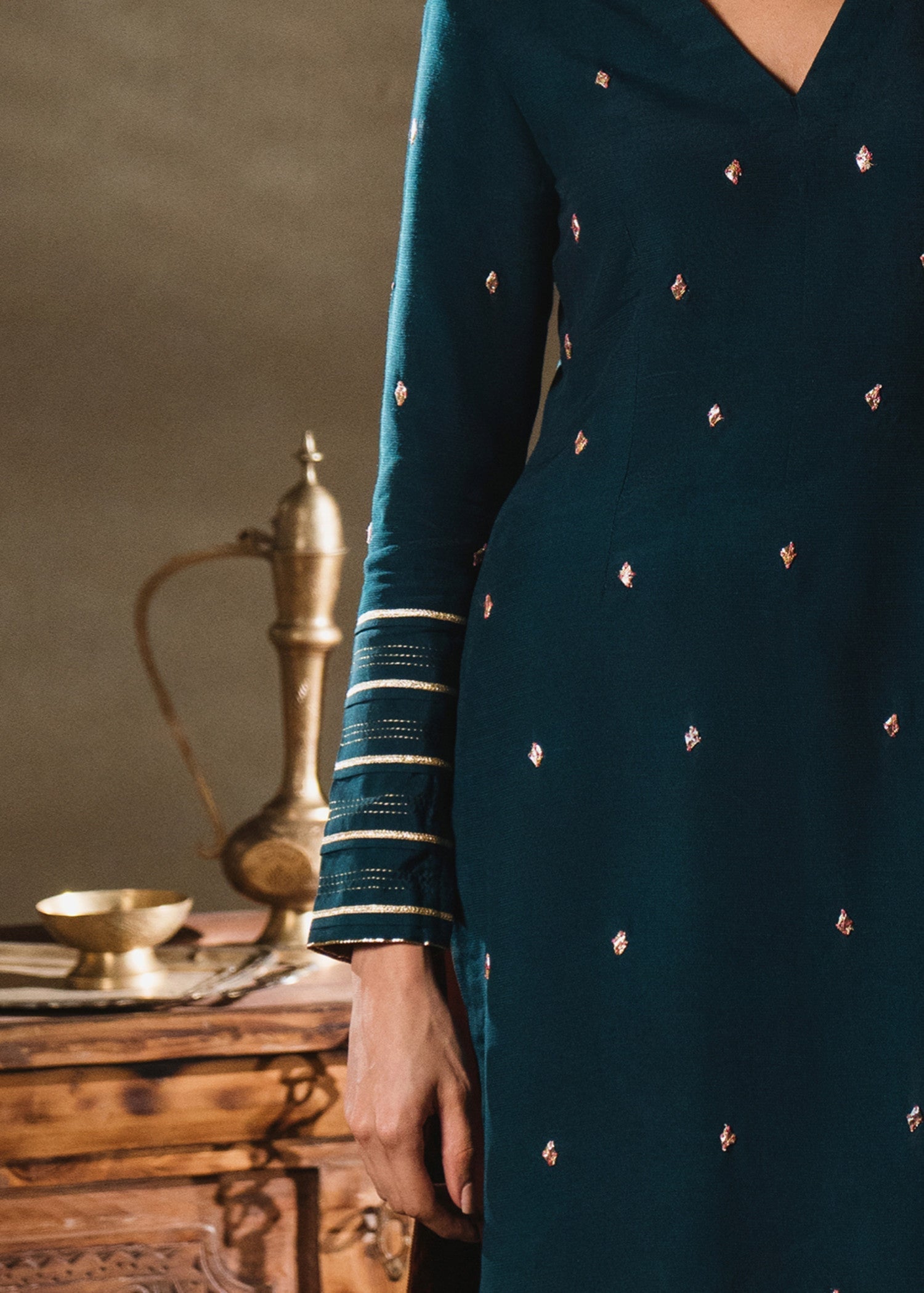 pk raw silk Kurta Set in Teal