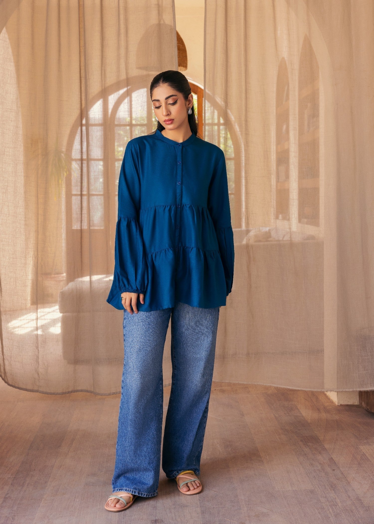 dhanak wool Top in Navy blue