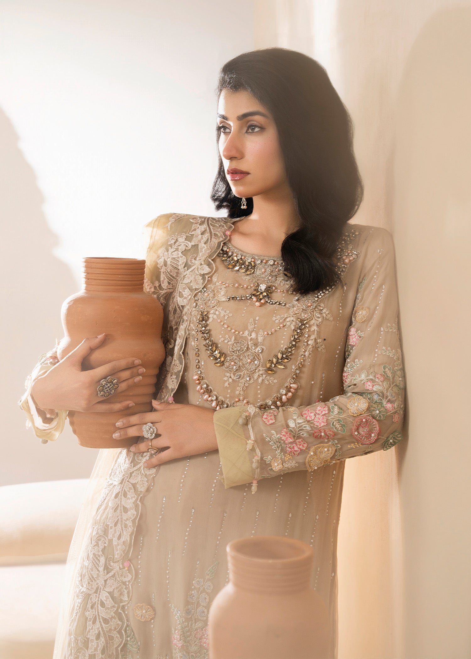 chiffon Kurta Set in Tan brown