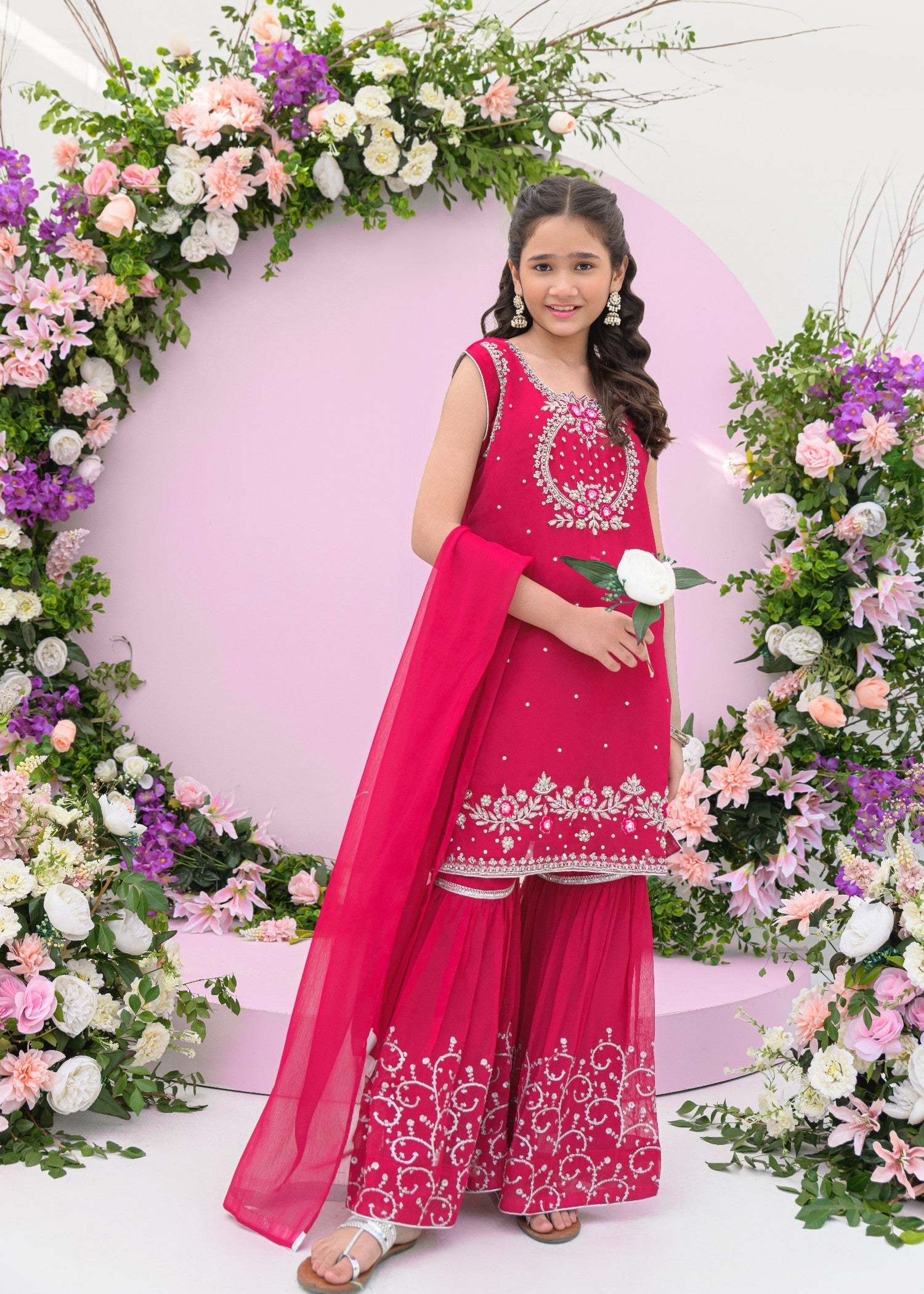 chiffon Gharara in Shocking pink