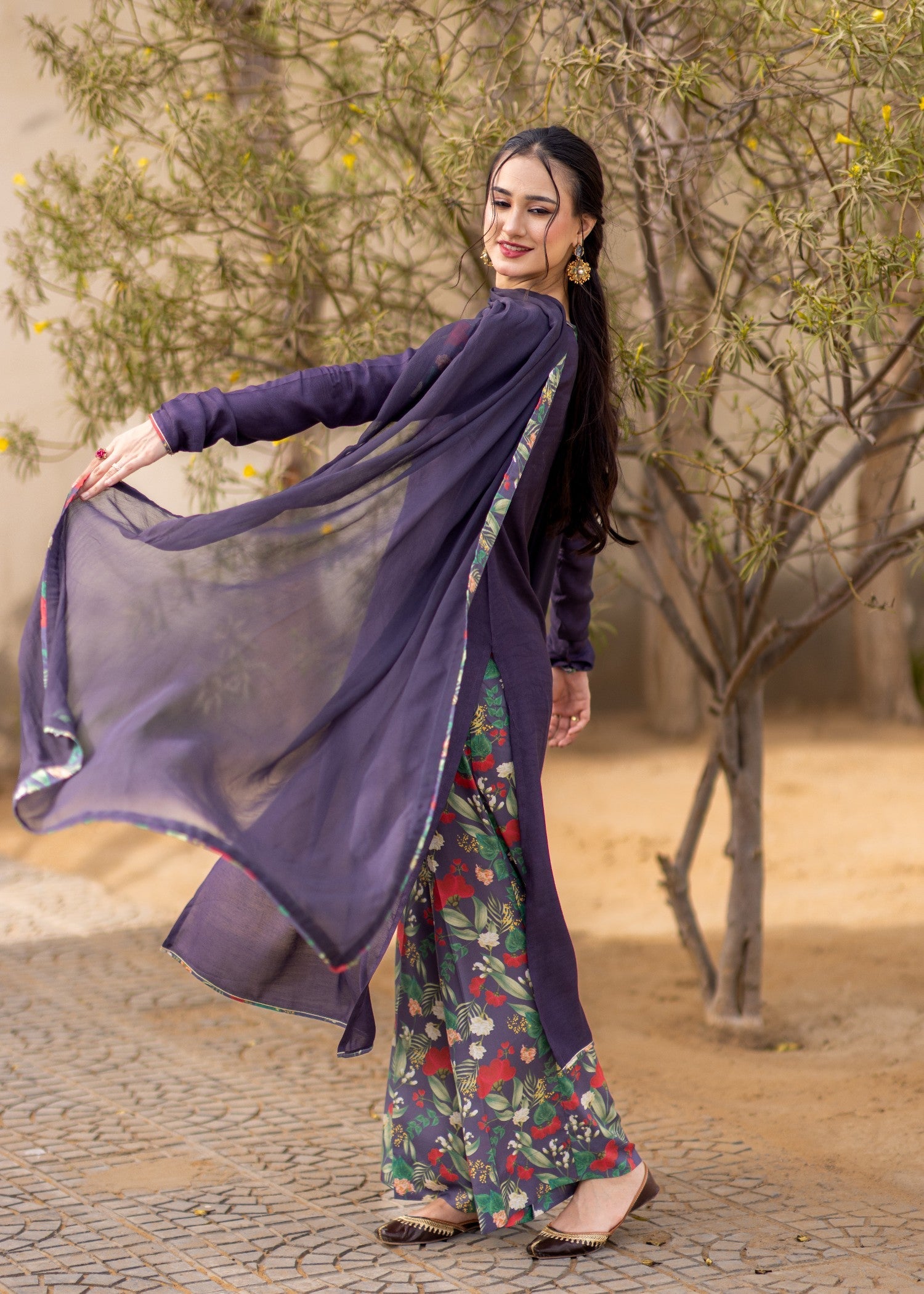 cotton voile Kurta Set in Multi