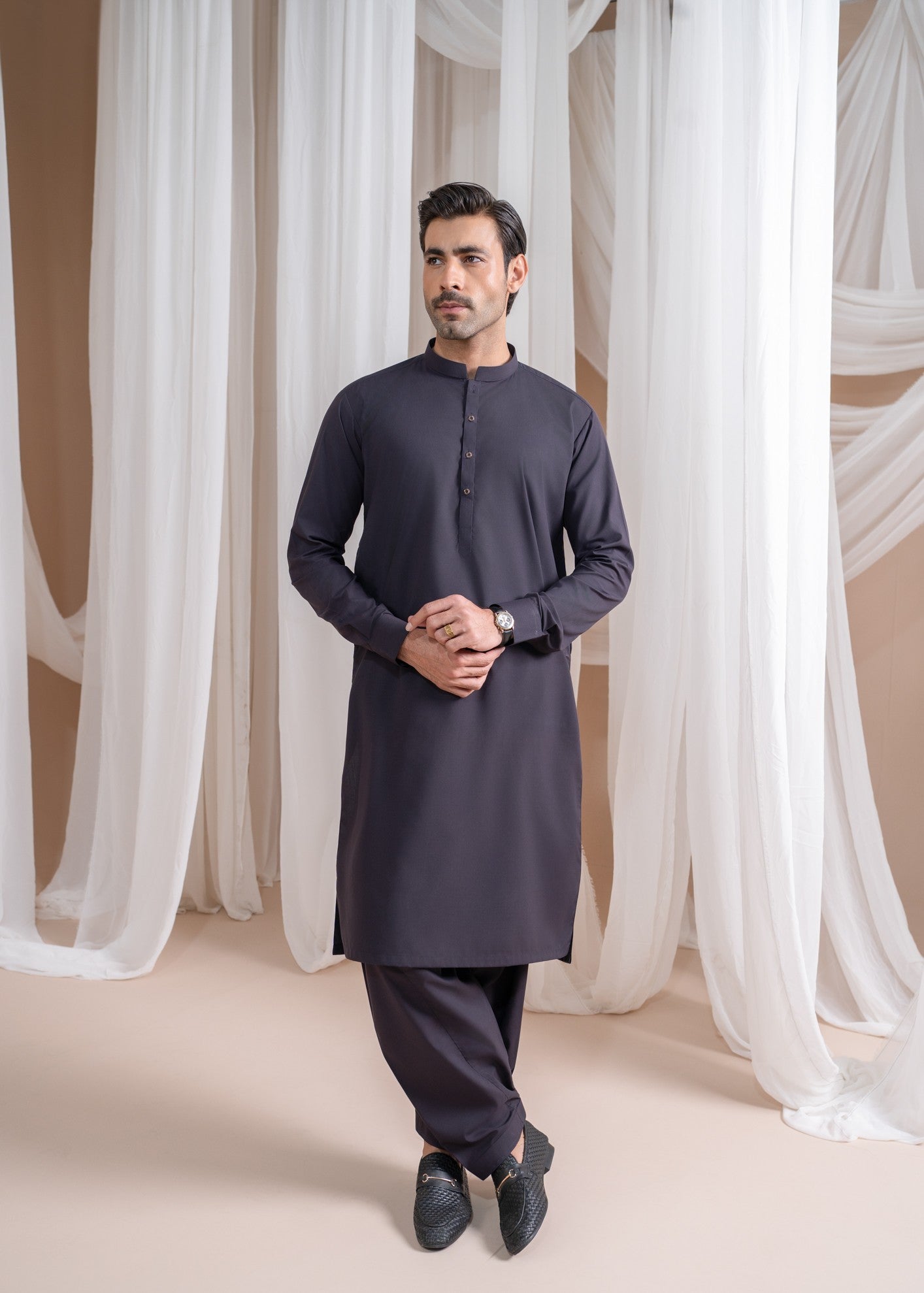 wash & wear Shalwar Kameez in Burgundy by Muraqsh