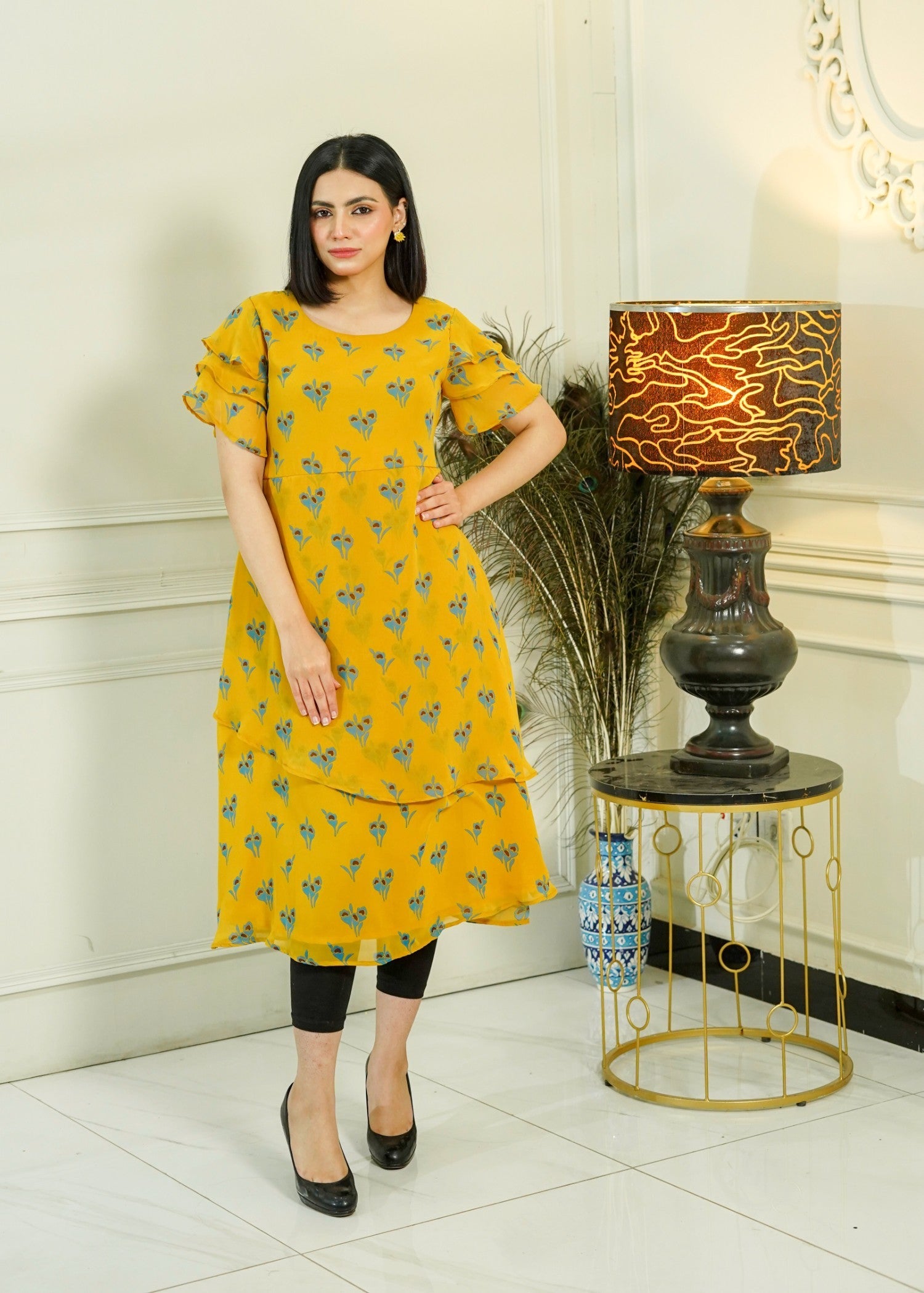 georgette Dress in Yellow