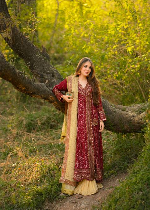 chiffon Angrakha in Red