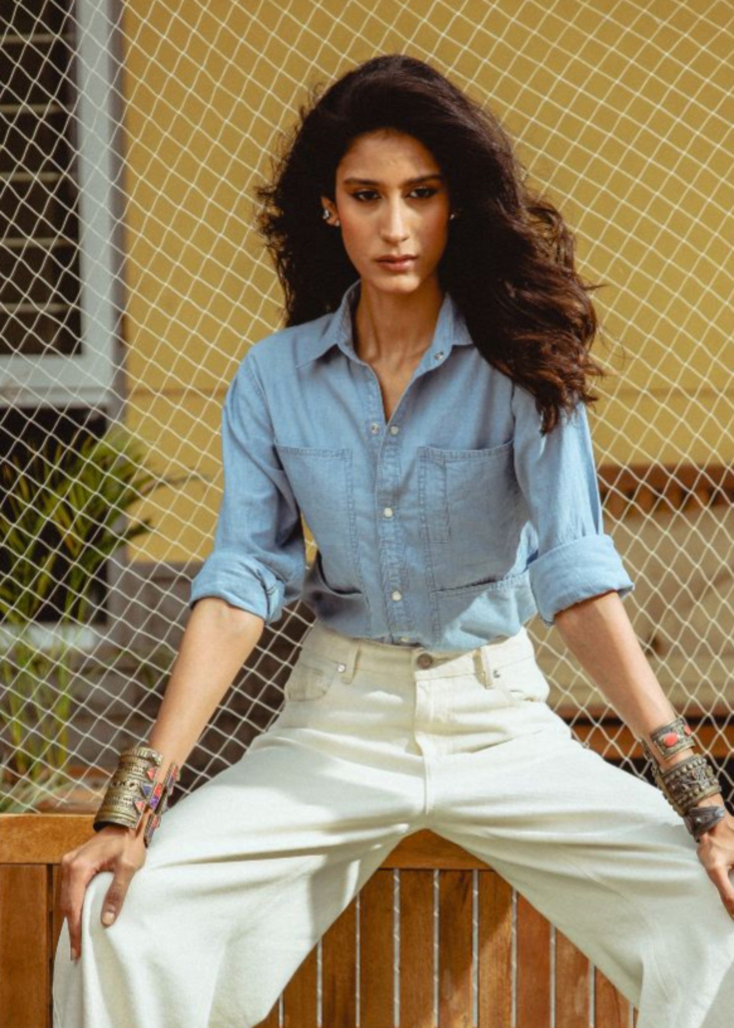 denim Top in Steel blue