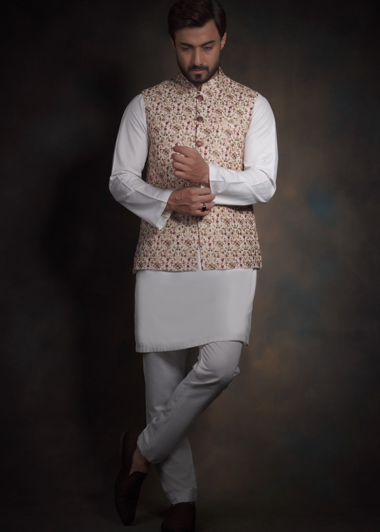 raw silk Waistcoat in Ivory by House Of Arsalan Iqbal
