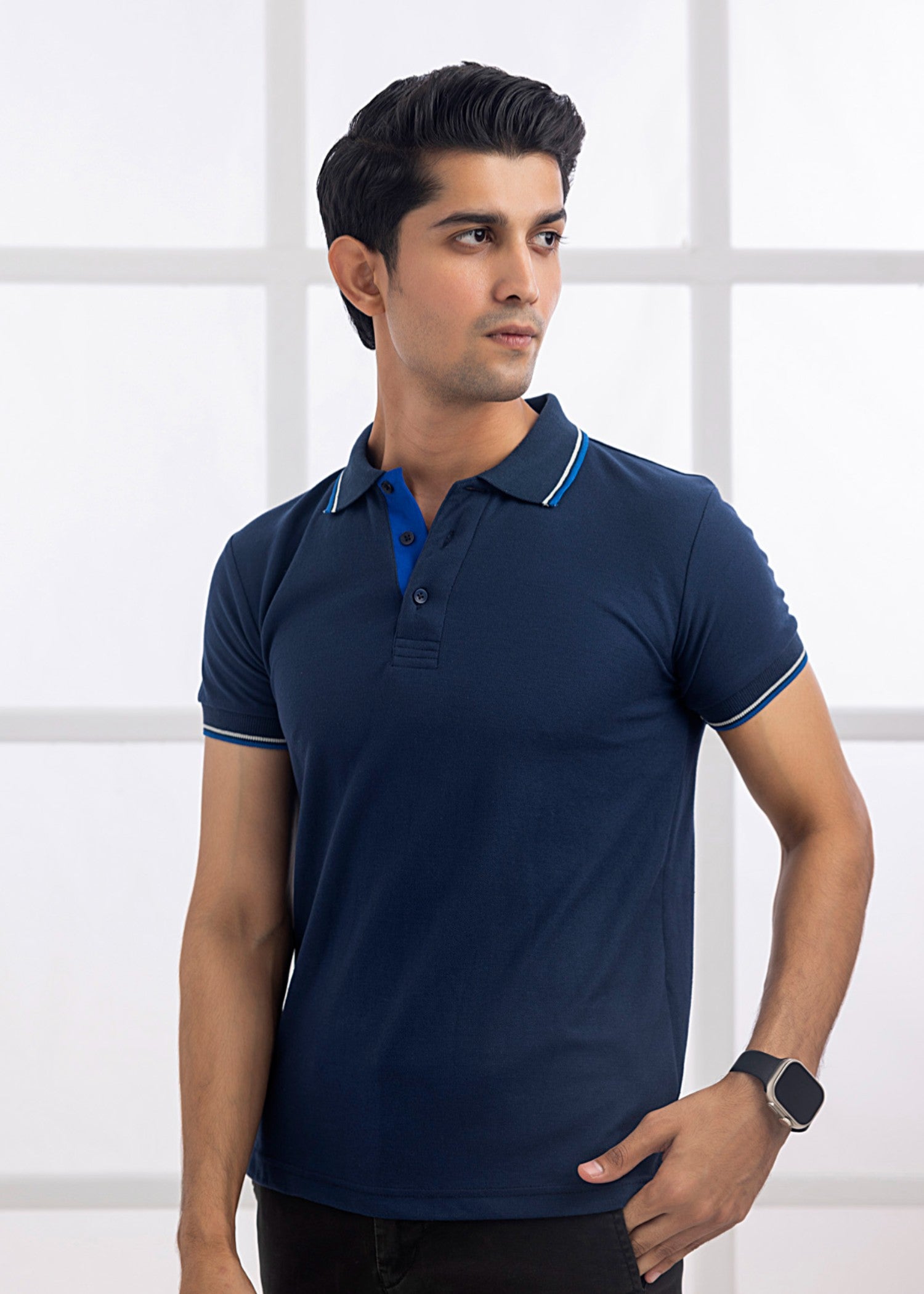 cotton pique Polo Shirt in Navy blue