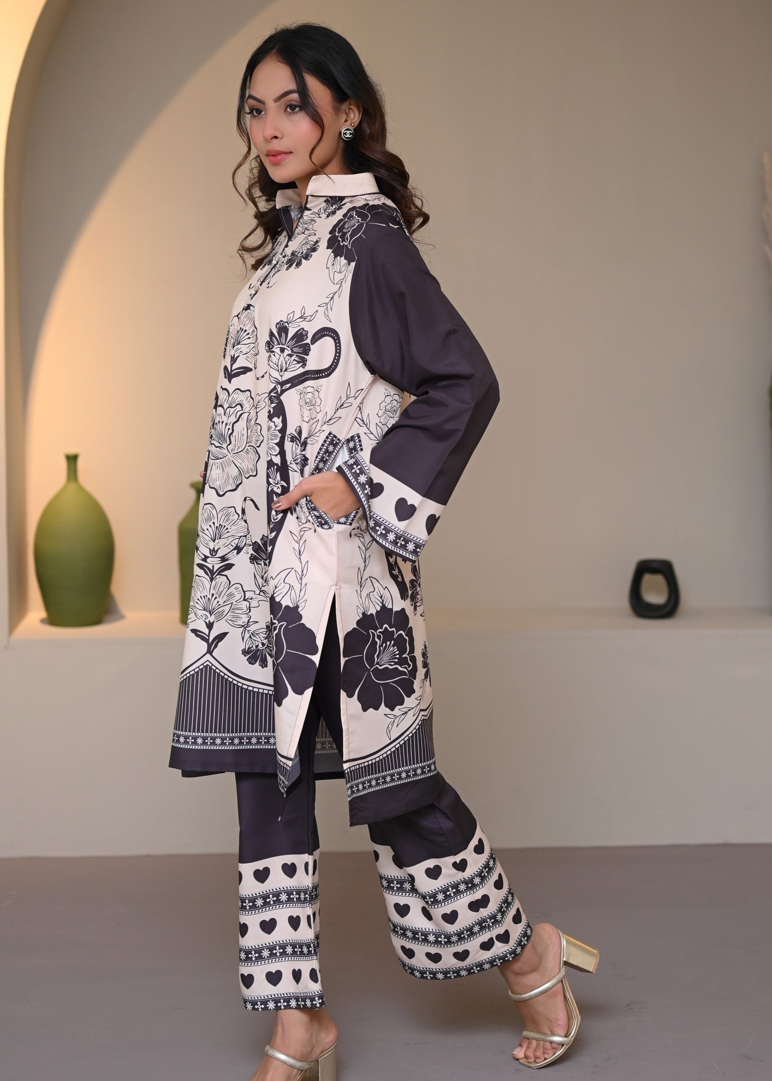 swiss lawn Co Ord Sets in Black, ivory
