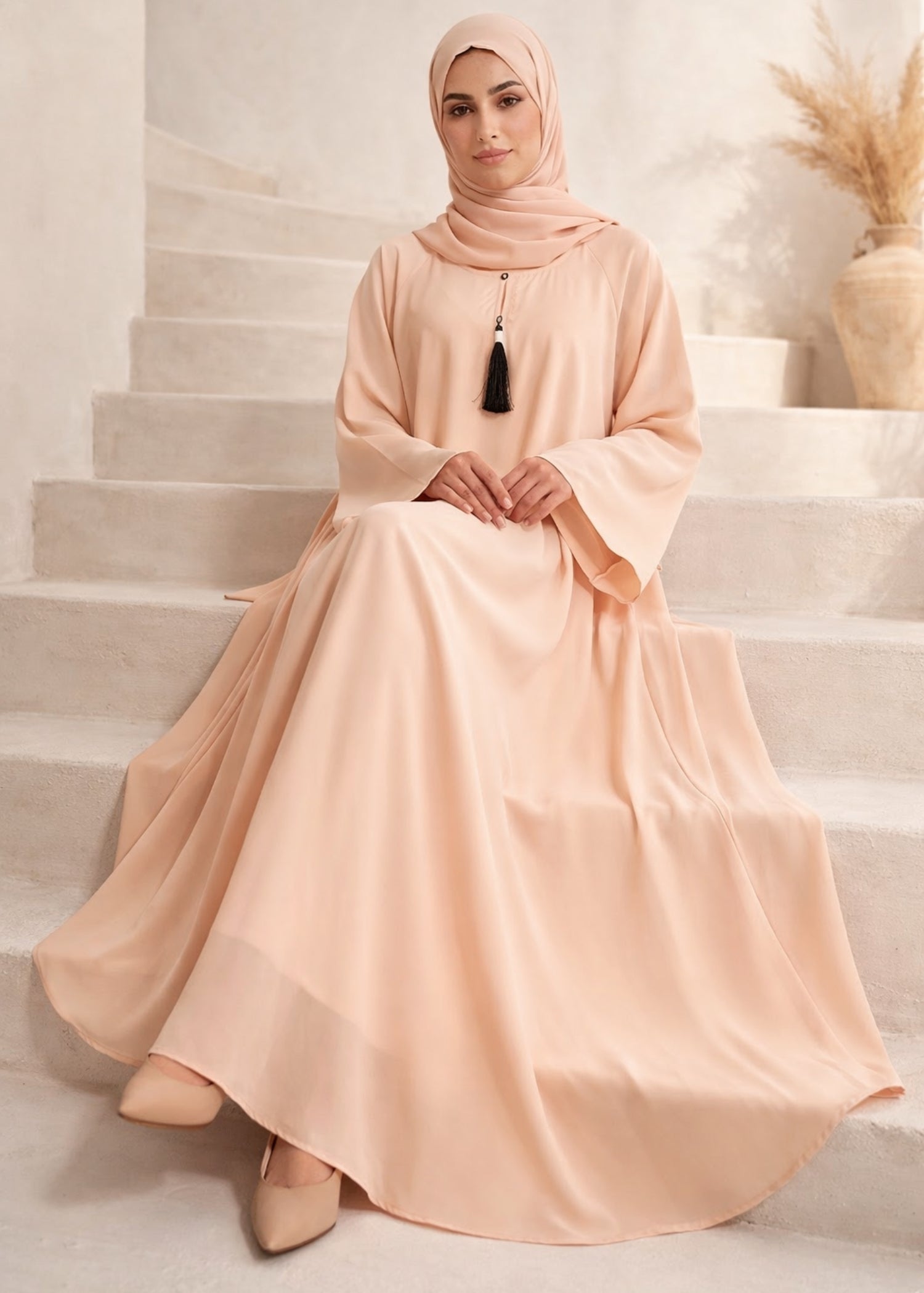 georgette chiffon Abaya in Peach orange