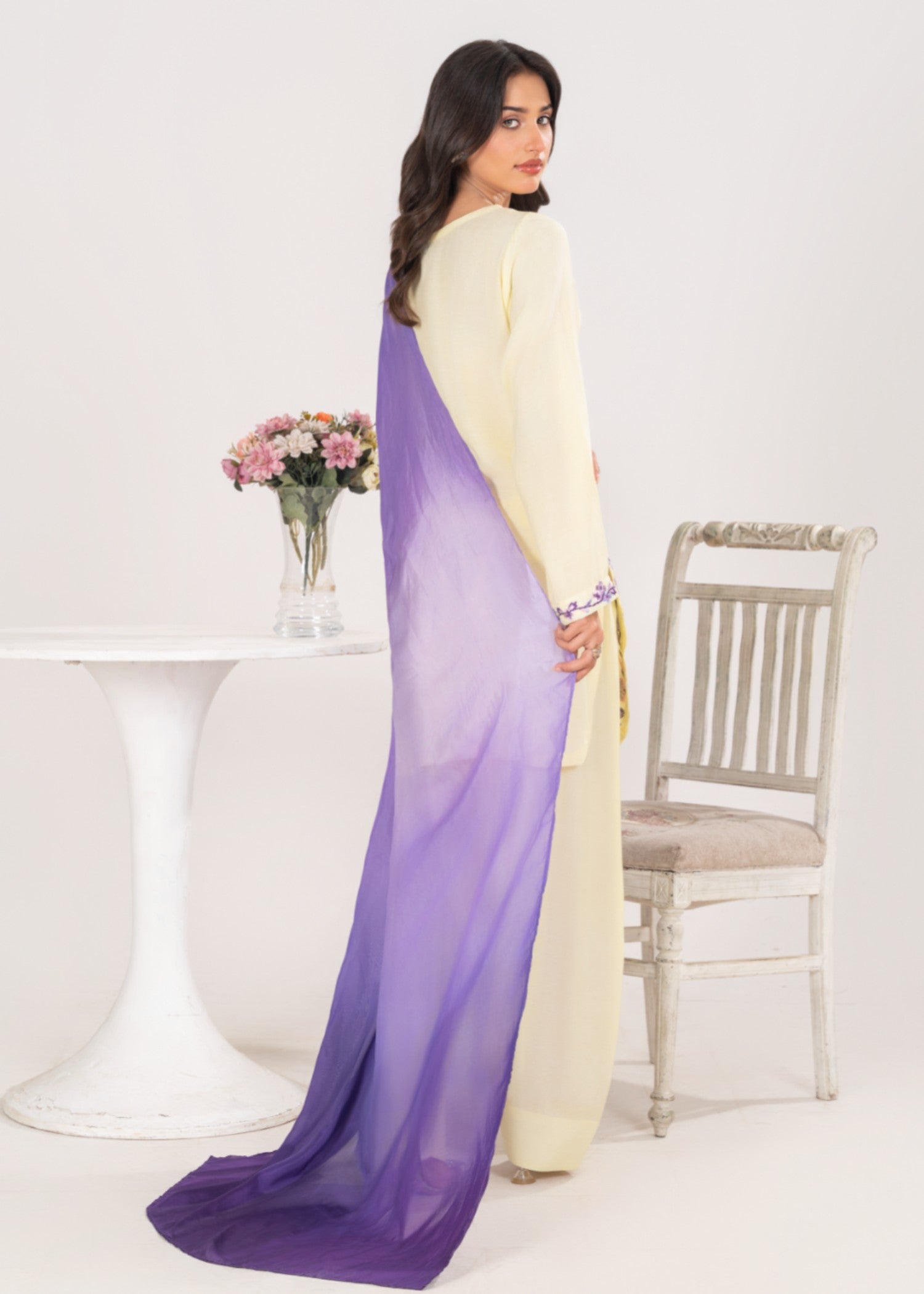 silk finish lawn Kurta Set in Lemonade