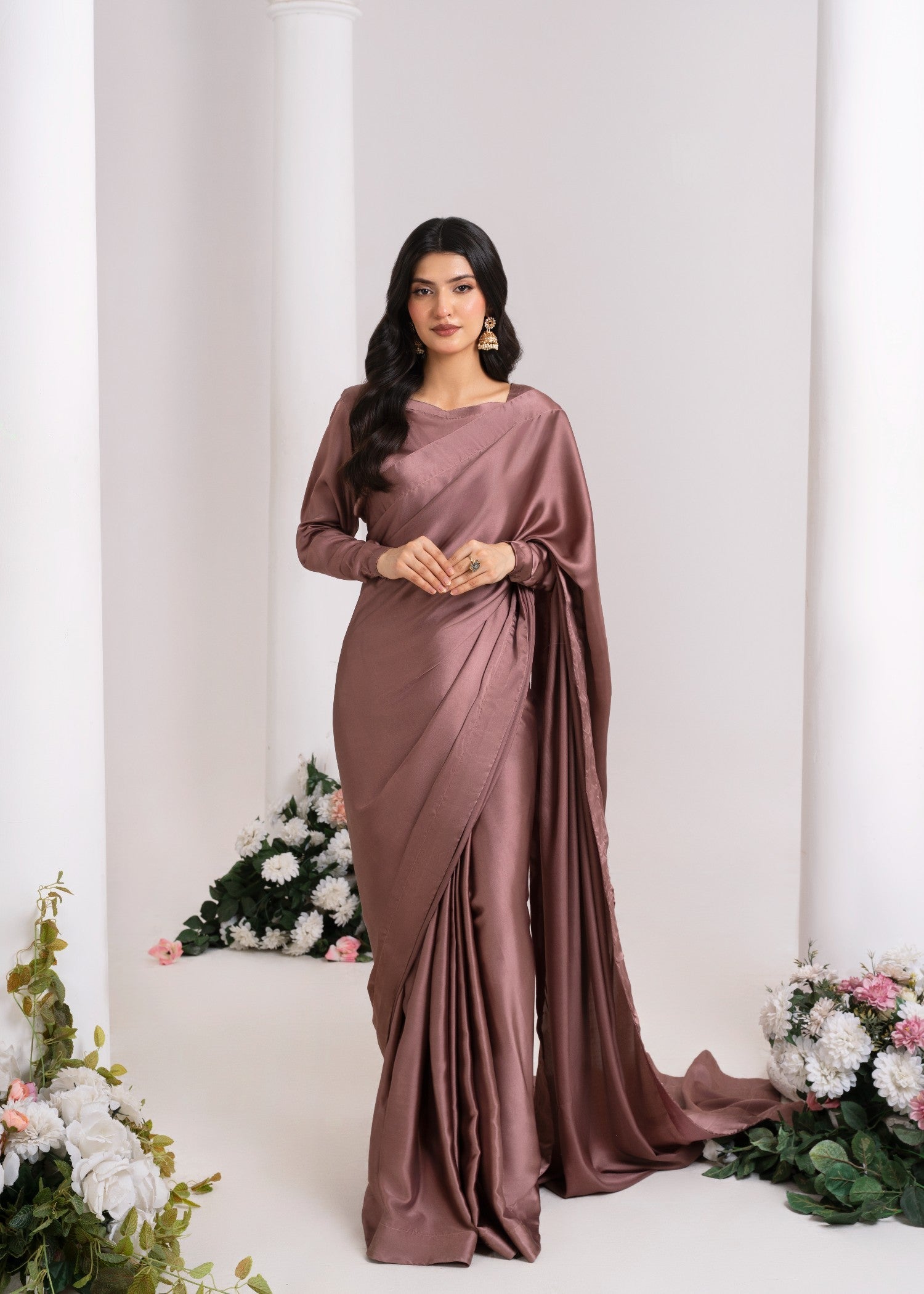 silk Saree in Mauve pink