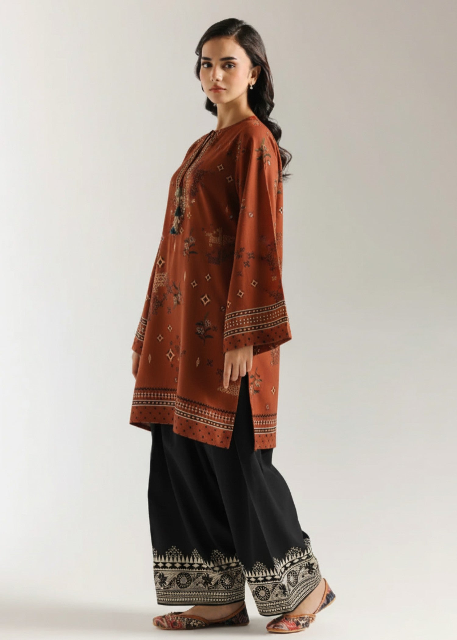 korean raw silk Kurta Set in Rustic brown