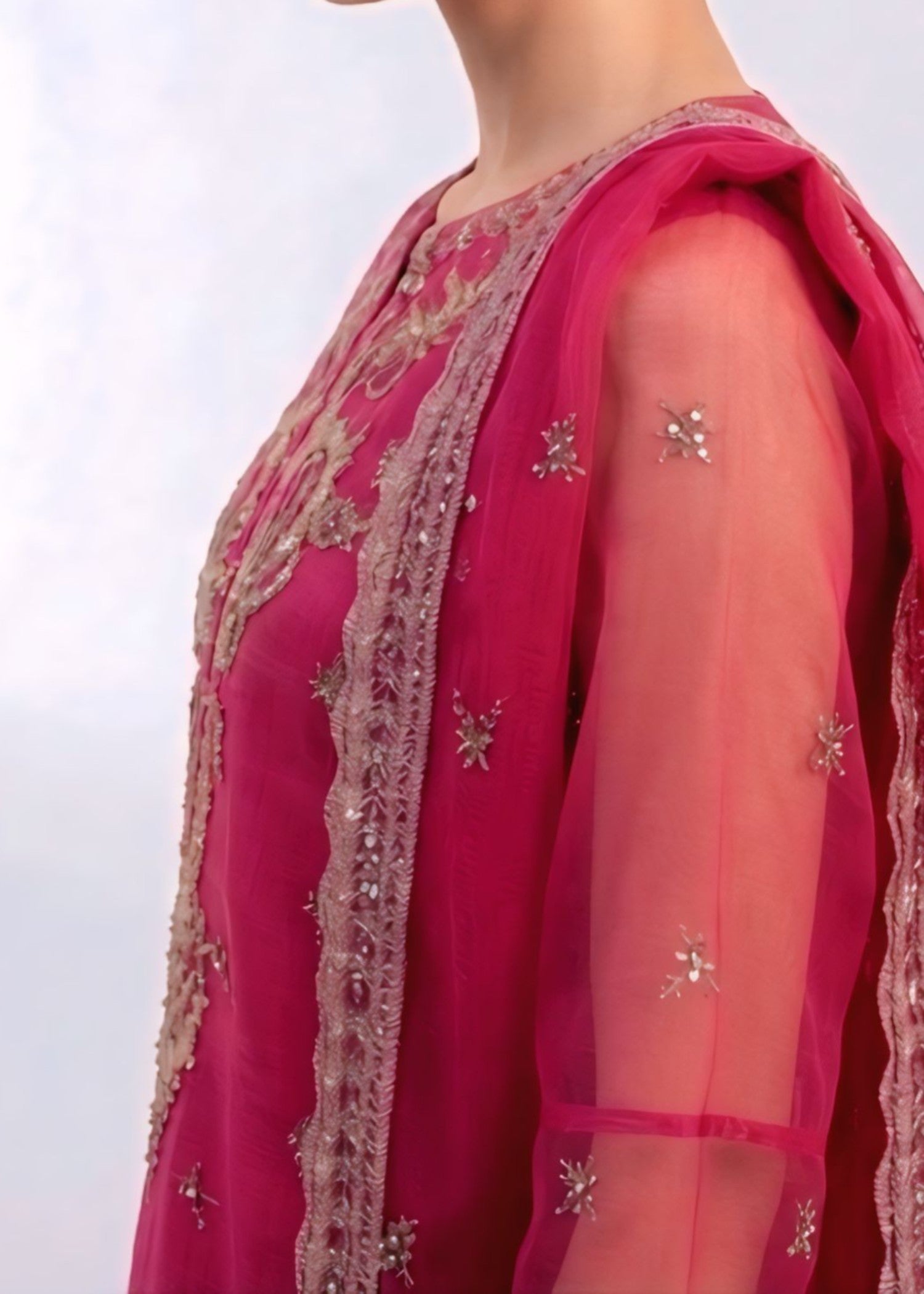 organza Kurta Set in Hot pink