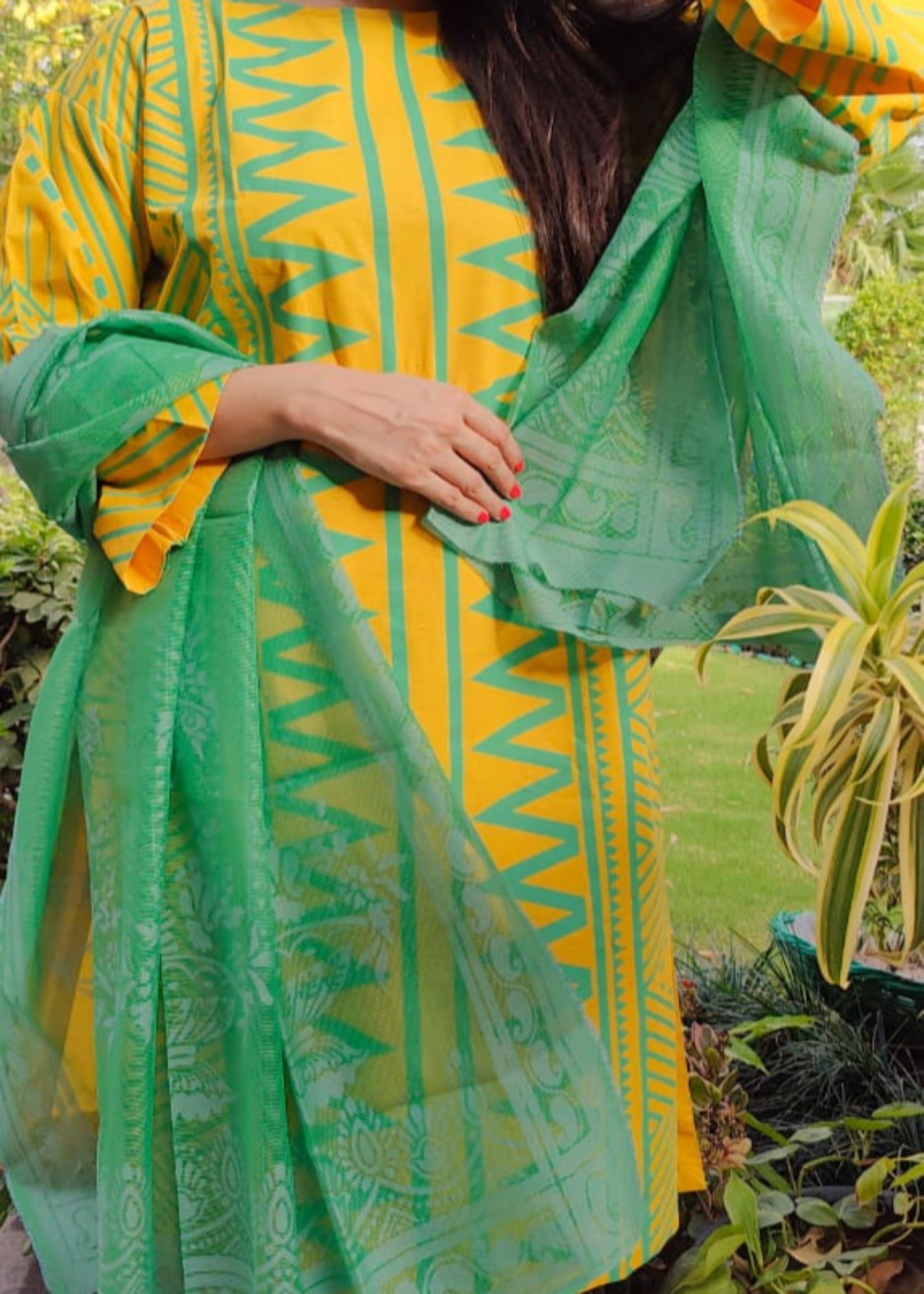 cambric cotton Kurta Set in Sunflower