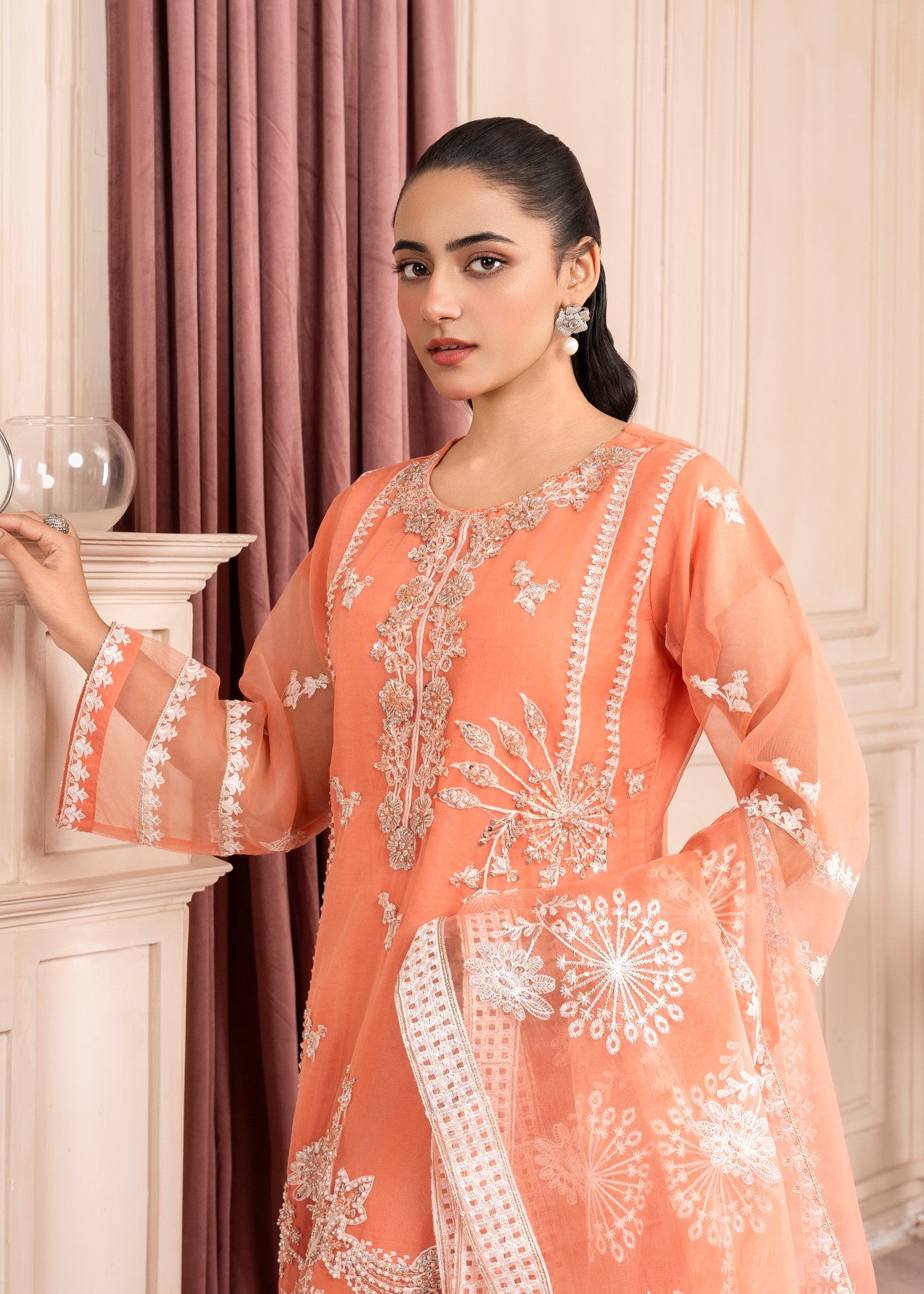 organza Kurta Set in Mandarin orange