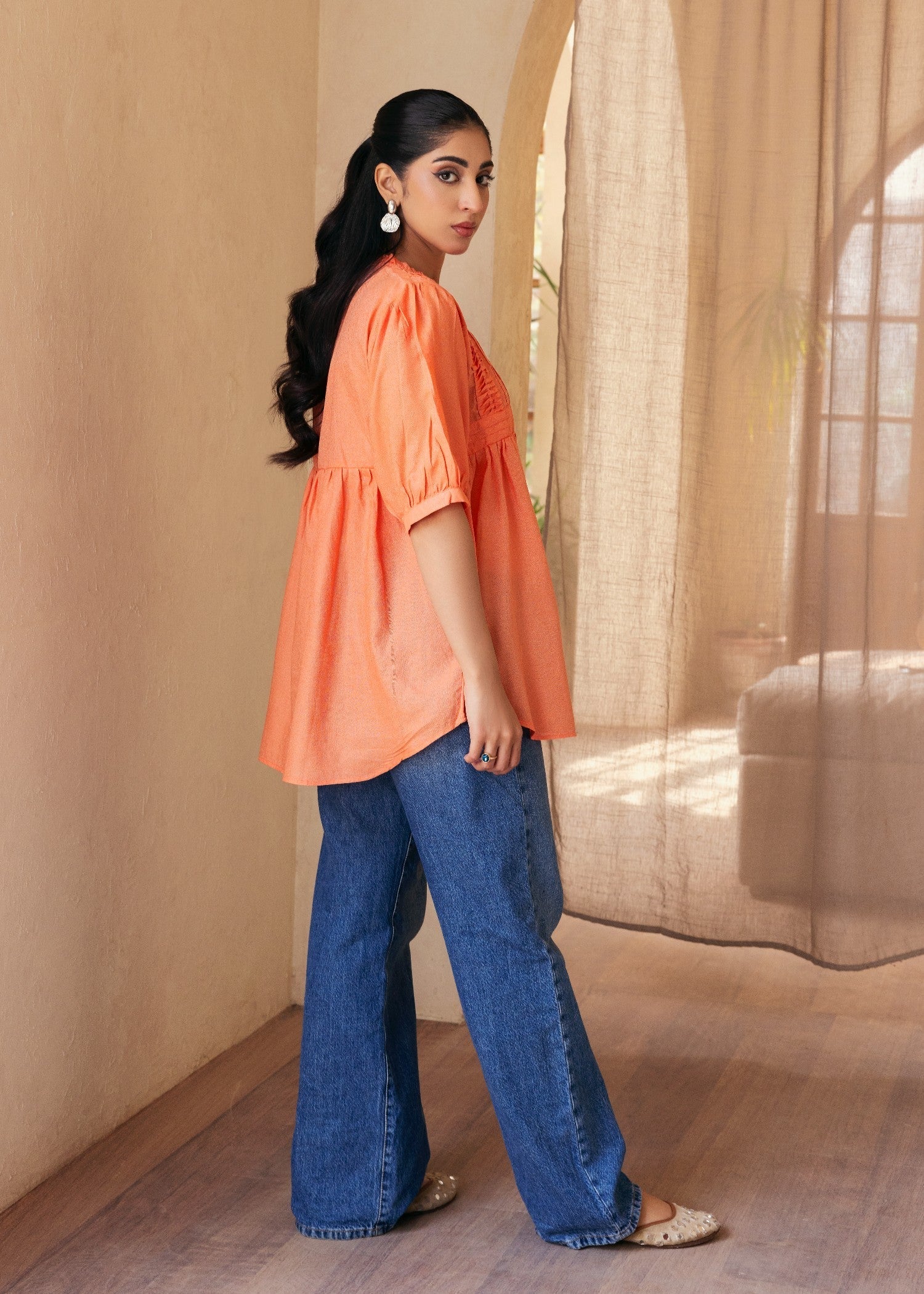 karandi Top in Peach orange