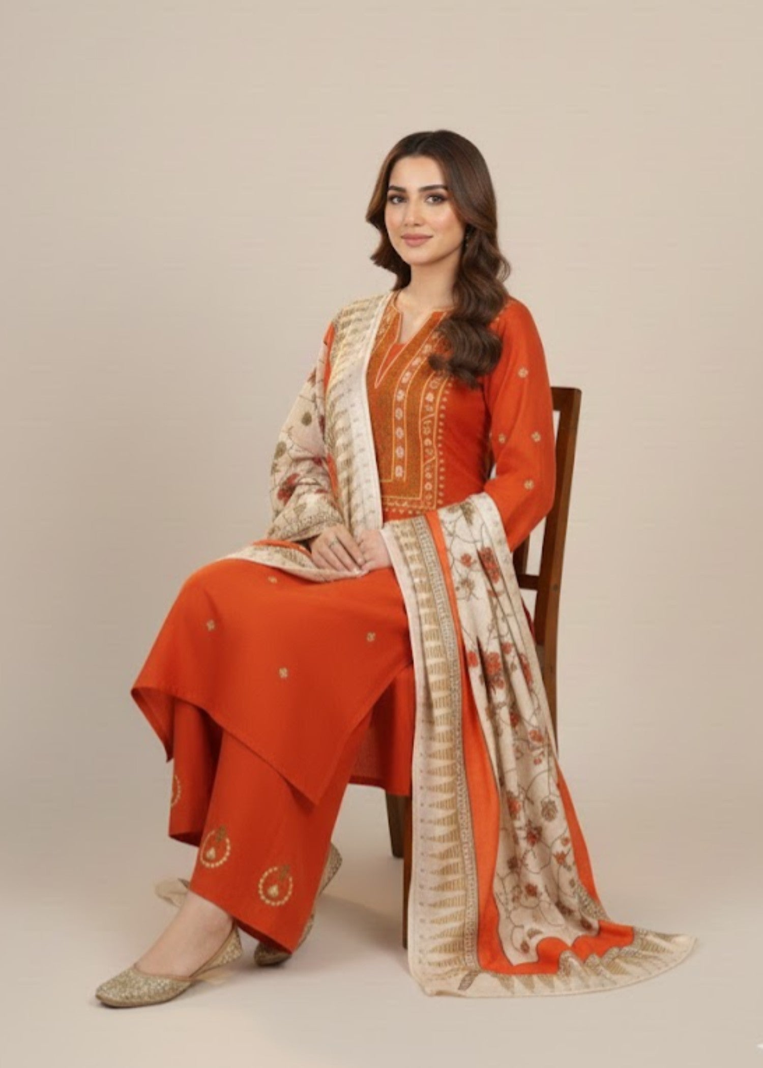 linen Kurta Set in Rust orange