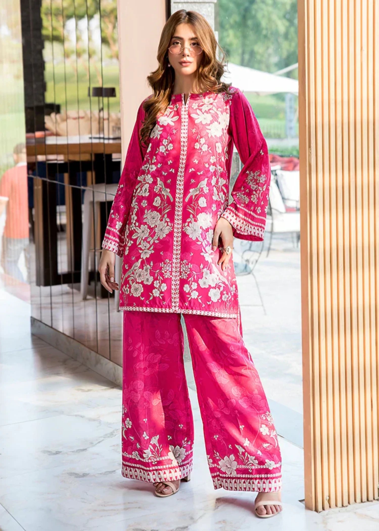 crepe Co Ord Sets in Shocking pink