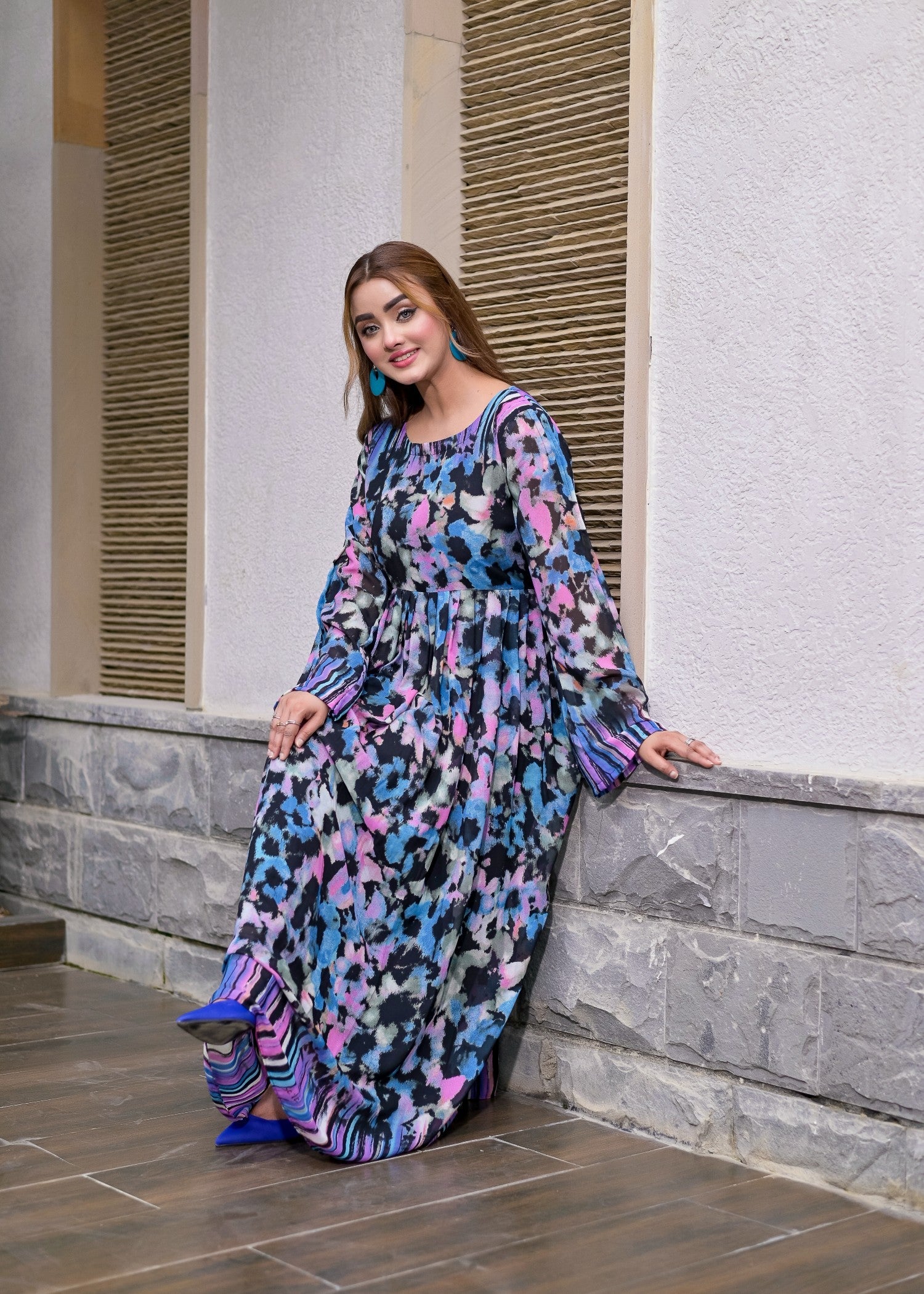 polyester chiffon Maxi in Multi