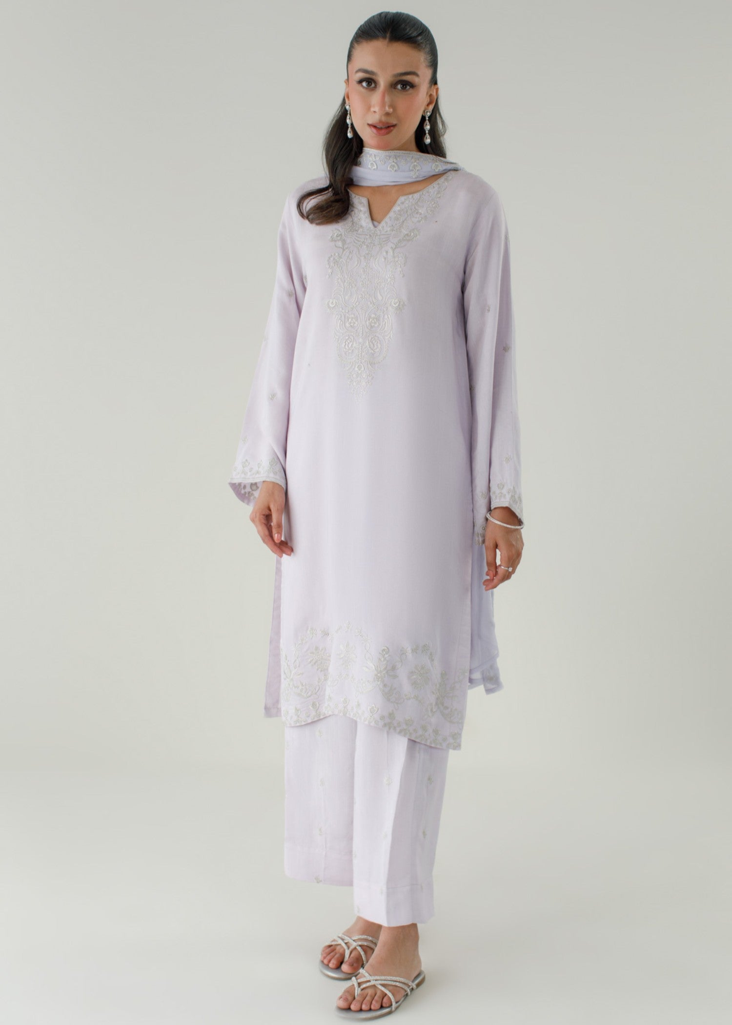 raw silk Kurta Set in Lavender