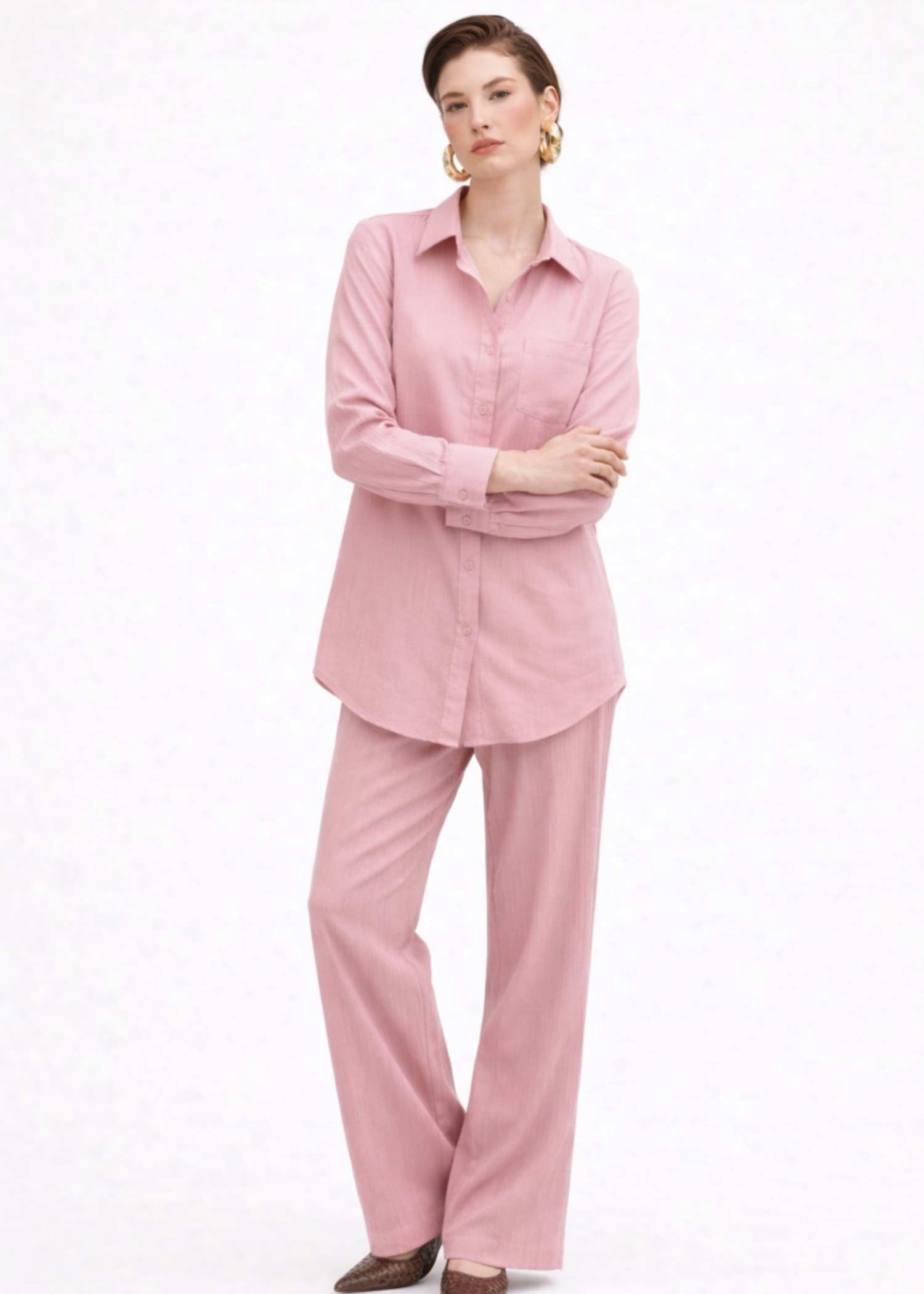crepe Co ord Sets in Tea rose pink
