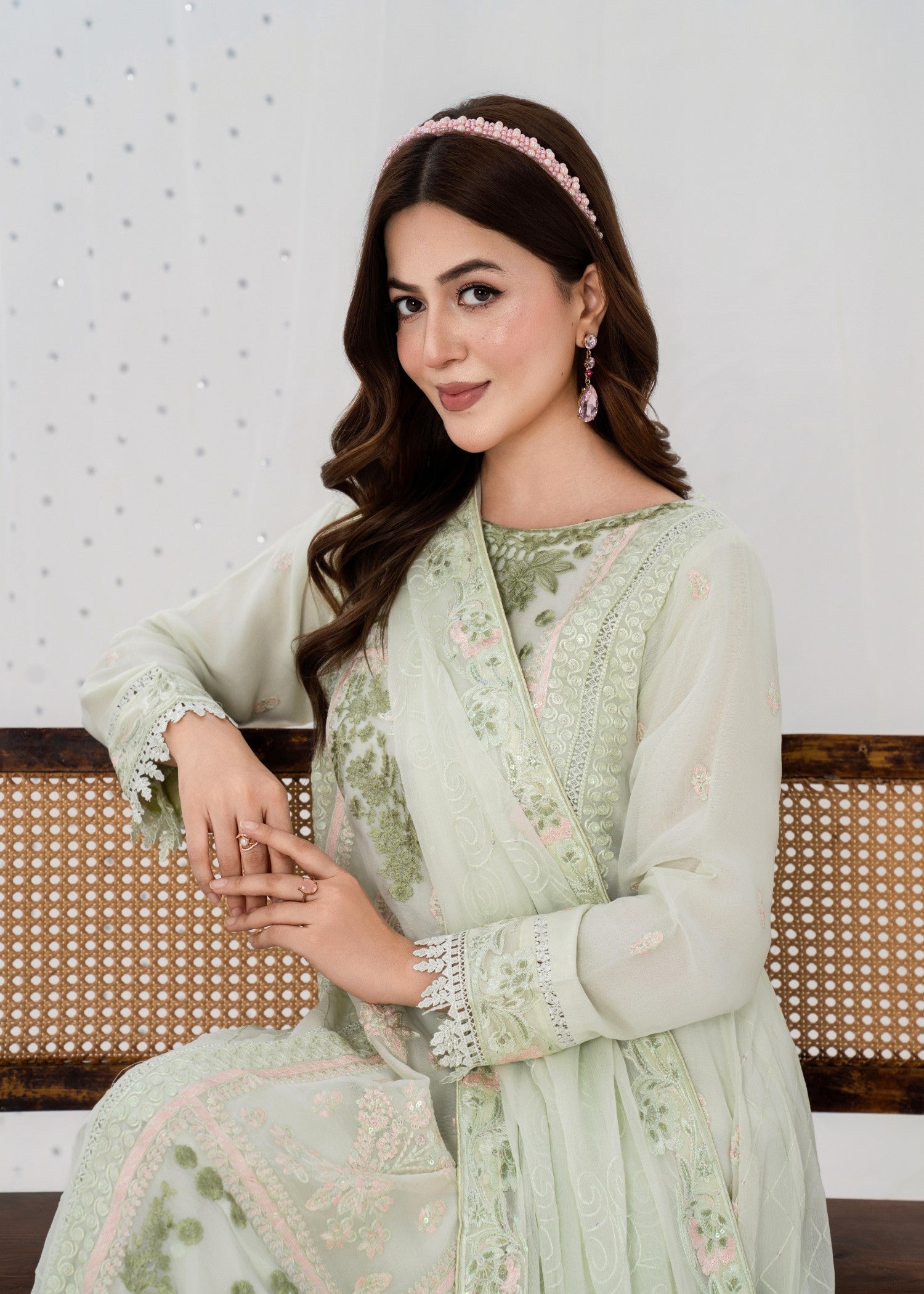 pk crinkle chiffon Kurta Set in Mint green