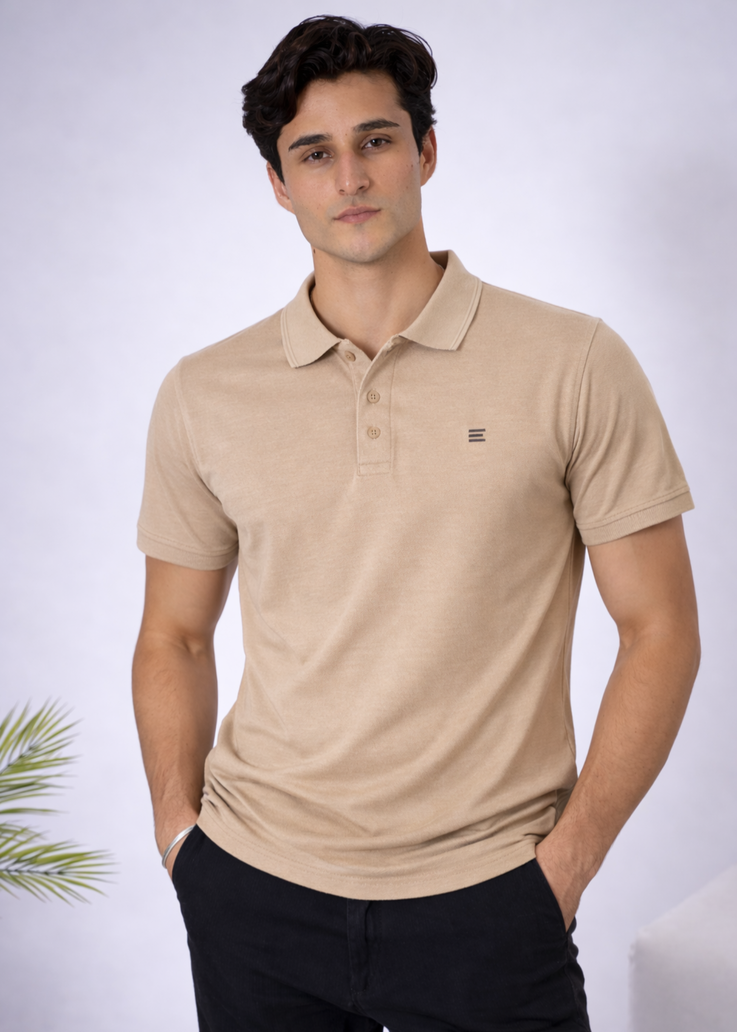 cotton Polo Shirt in Beige