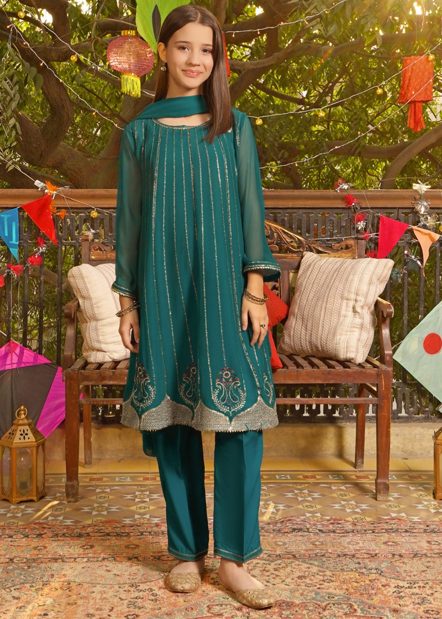 chiffon Short Frock in Emerald green