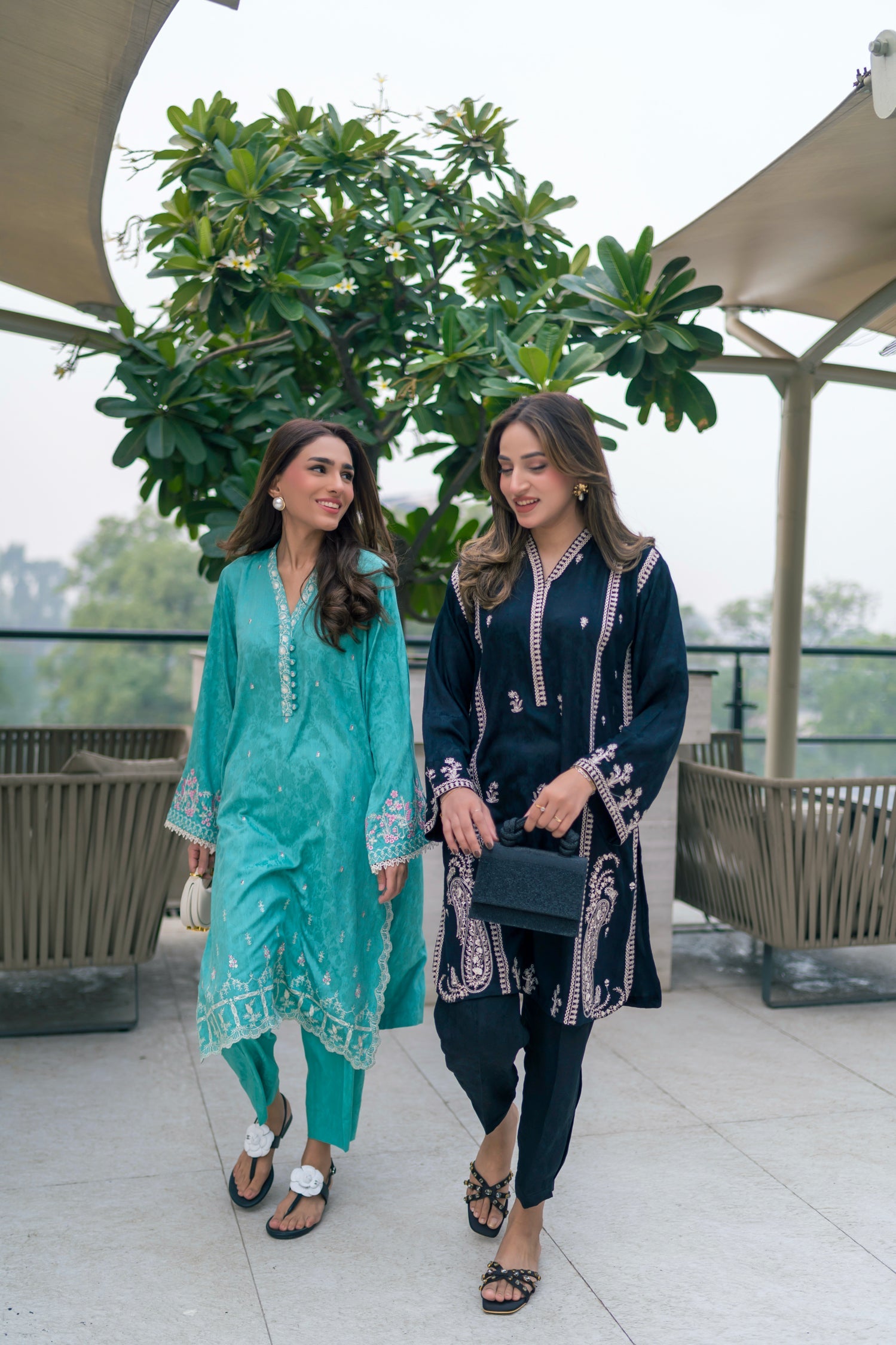 jacquard Kurta Set in Sea green