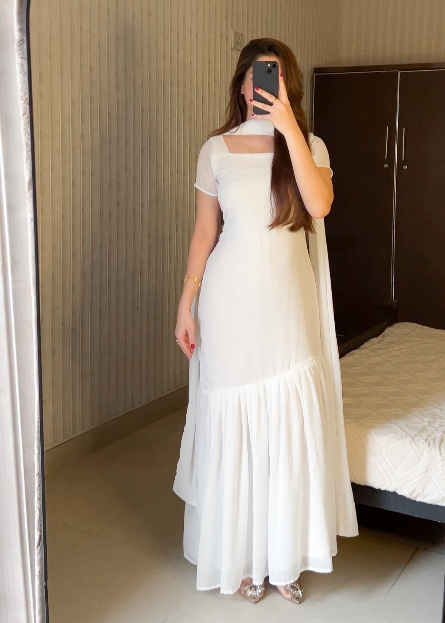 crinkle chiffon Maxi in White