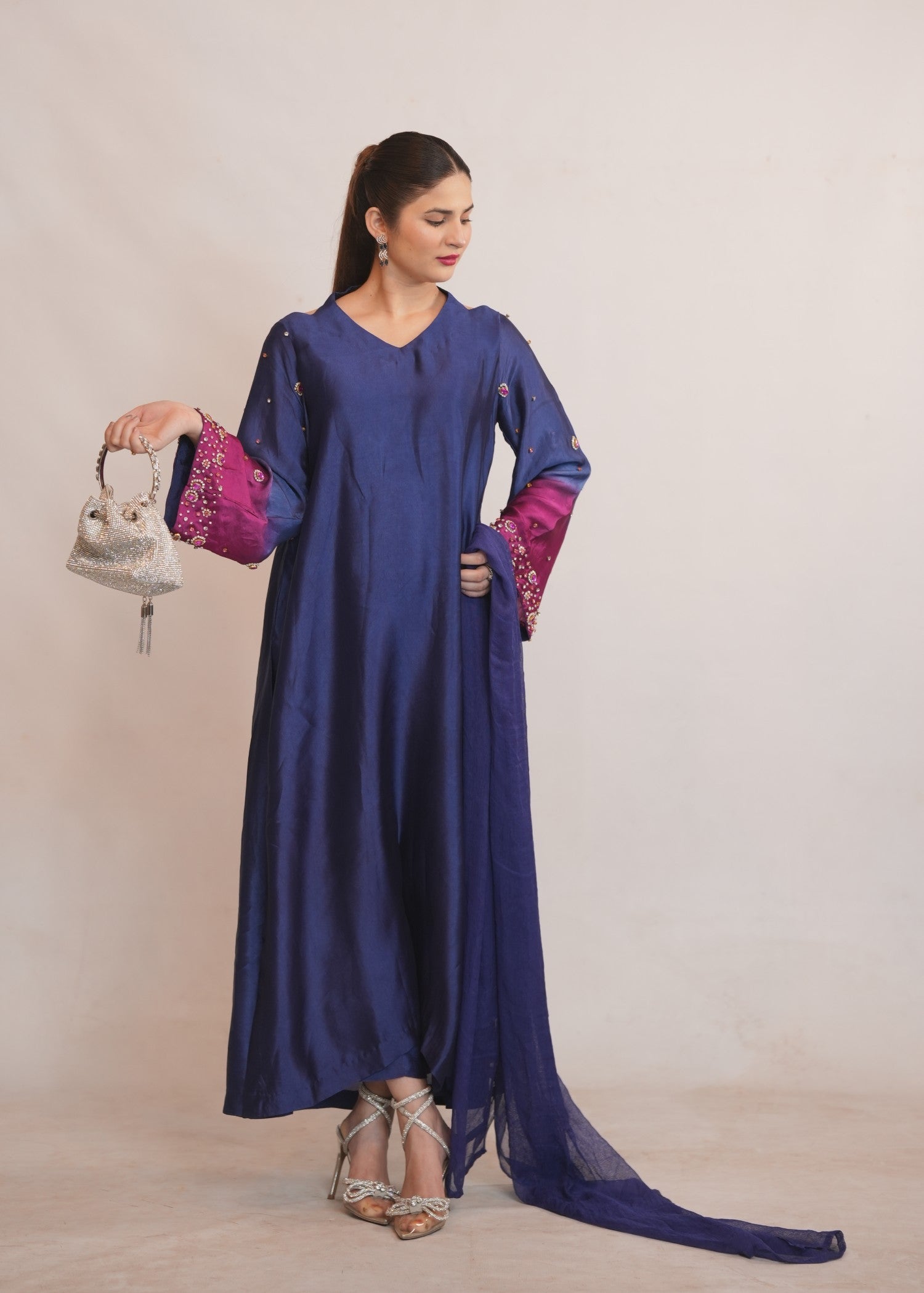 tissue silk Kurta Set in Navy blue