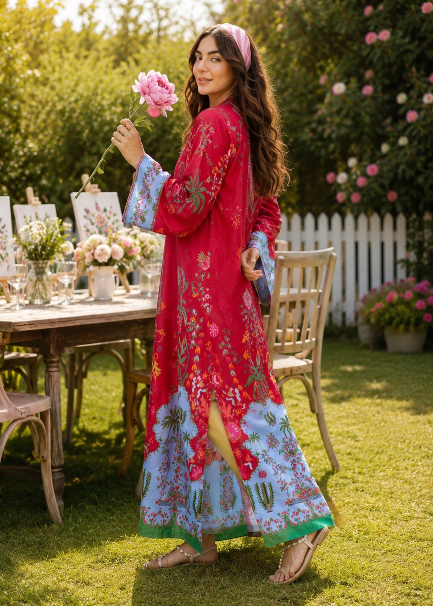 poly lawn Kaftan in Red