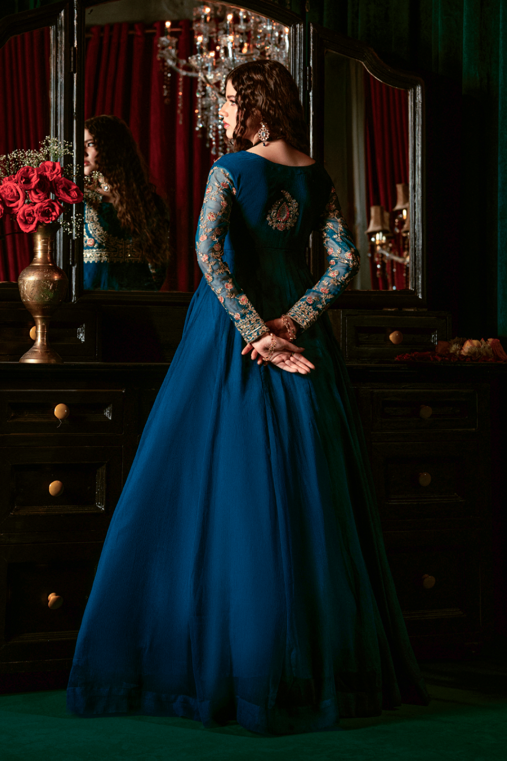 chiffon Pishwas in Sapphire blue