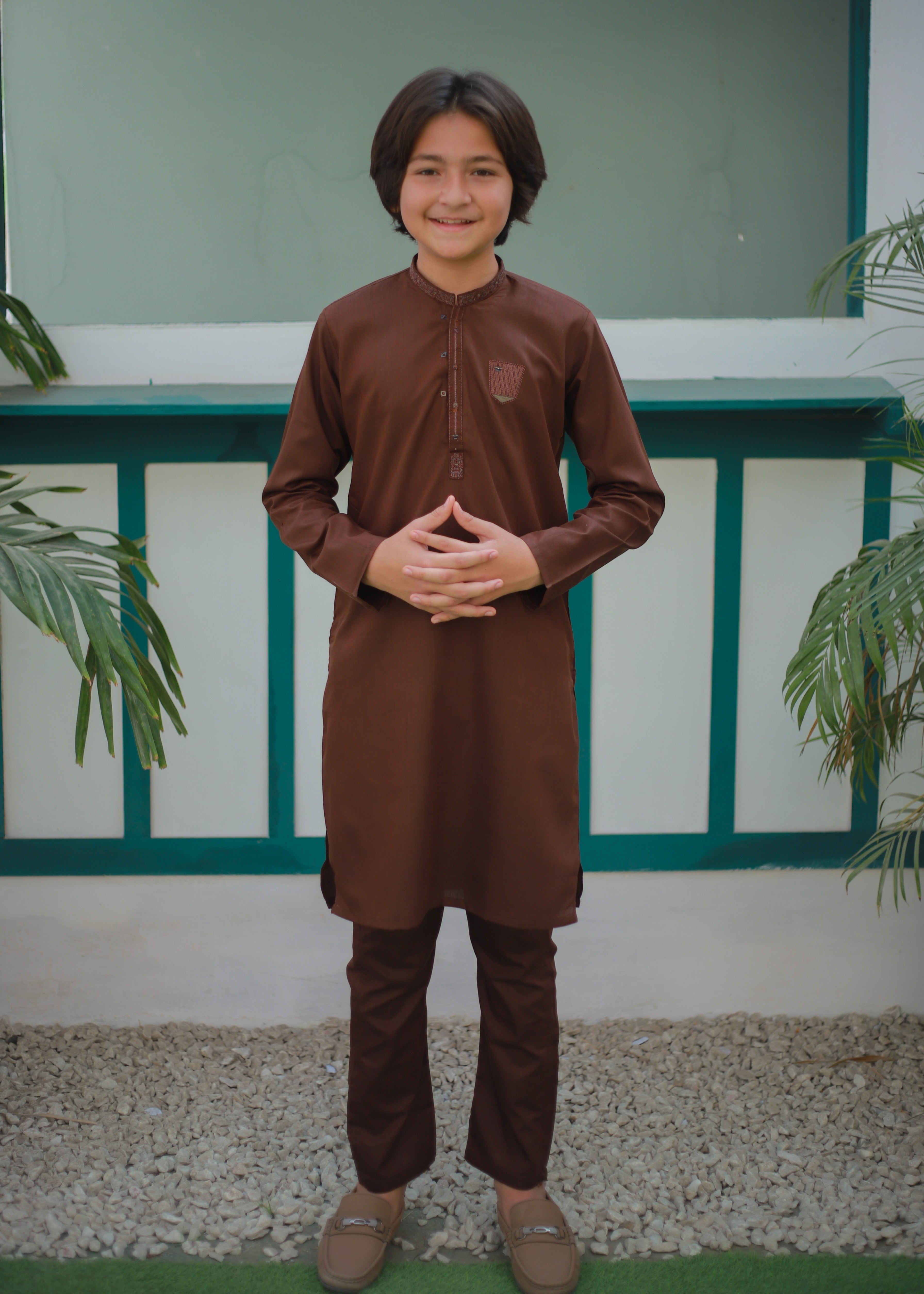 cotton Kurta Set in Saddle brown