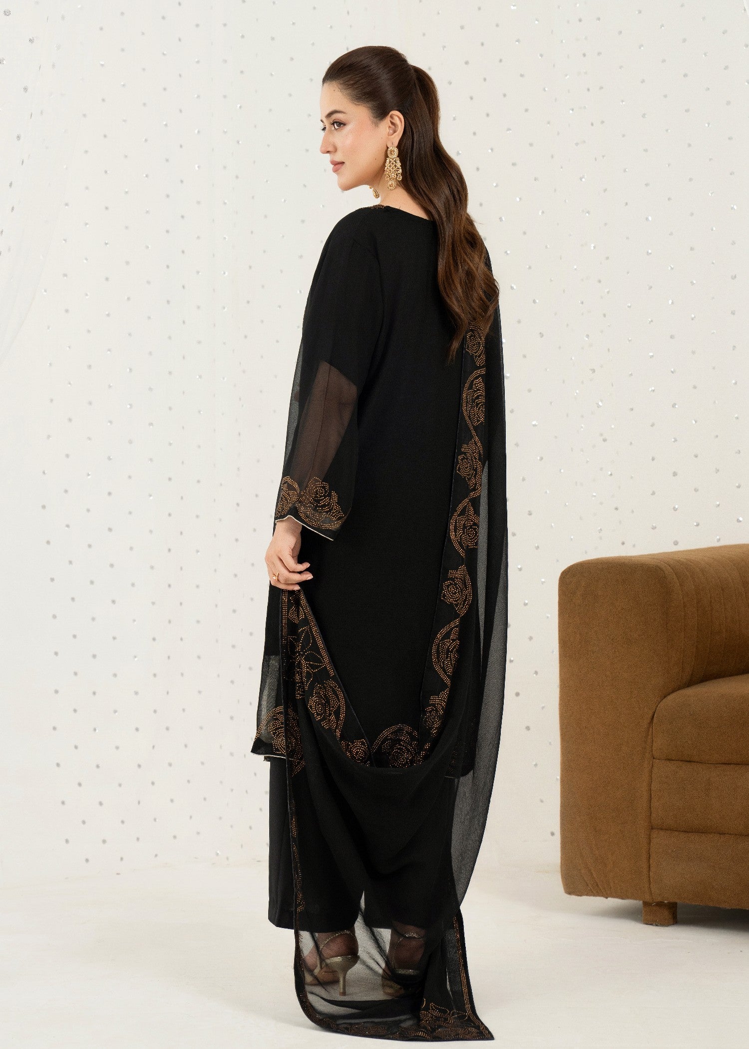 chiffon Kurta Set in Jet black