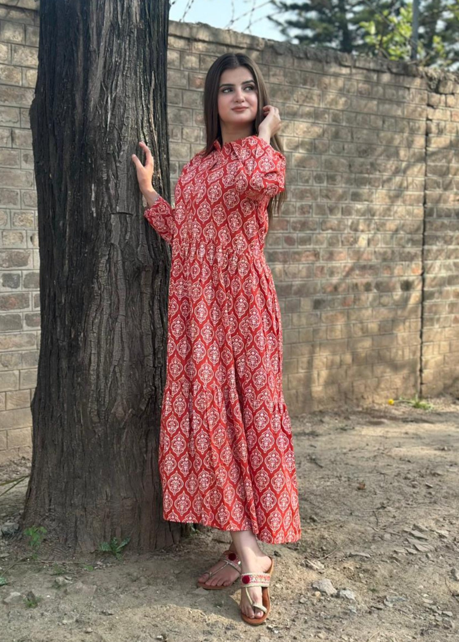 arabic lawn Maxi in Rust orange