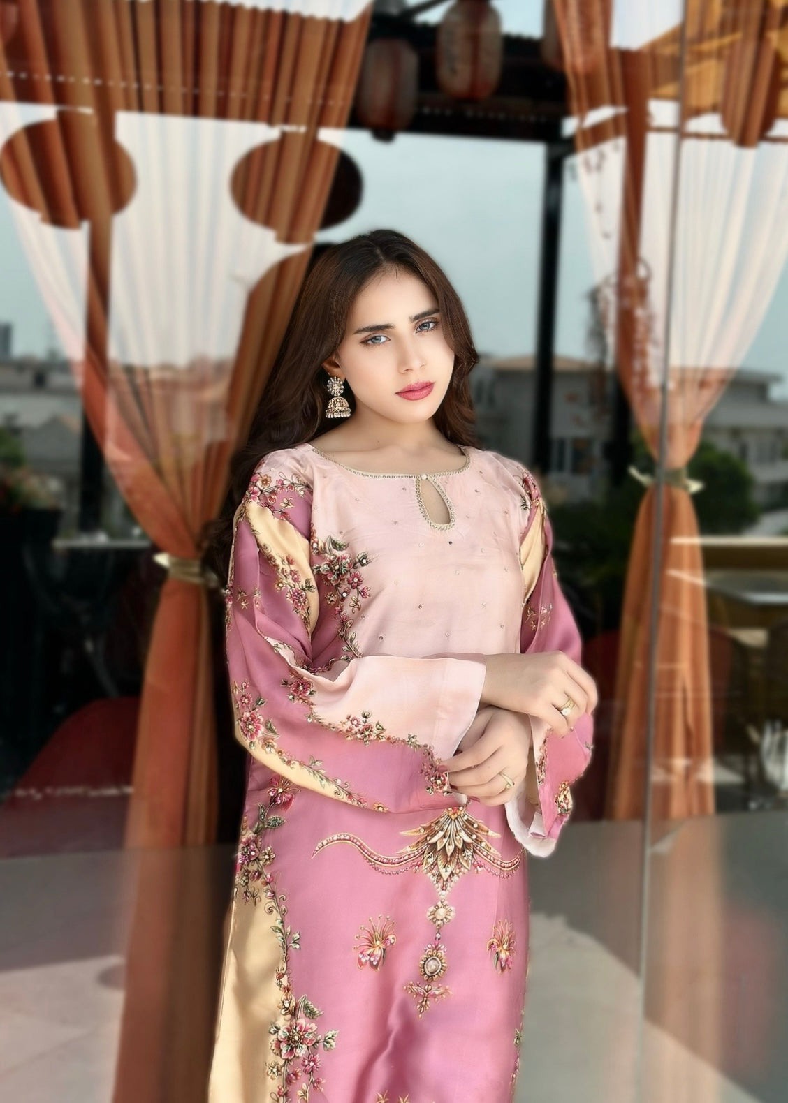 pk charmuse silk Kaftan in Mauve pink, champagne, blush